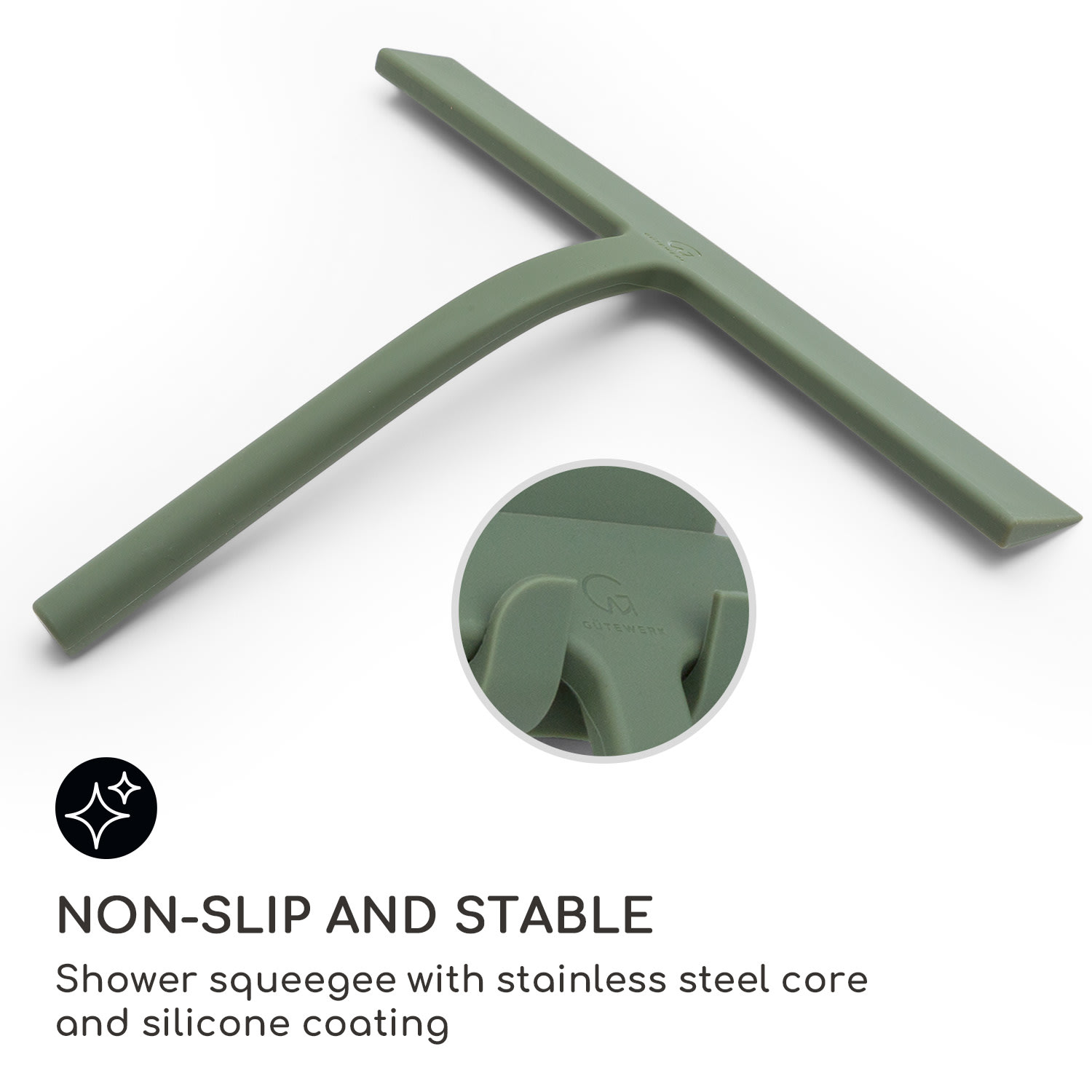 Blaze Shower Squeegee 28 cm Silicone Cover Stainless Steel Core Modern Design Moss