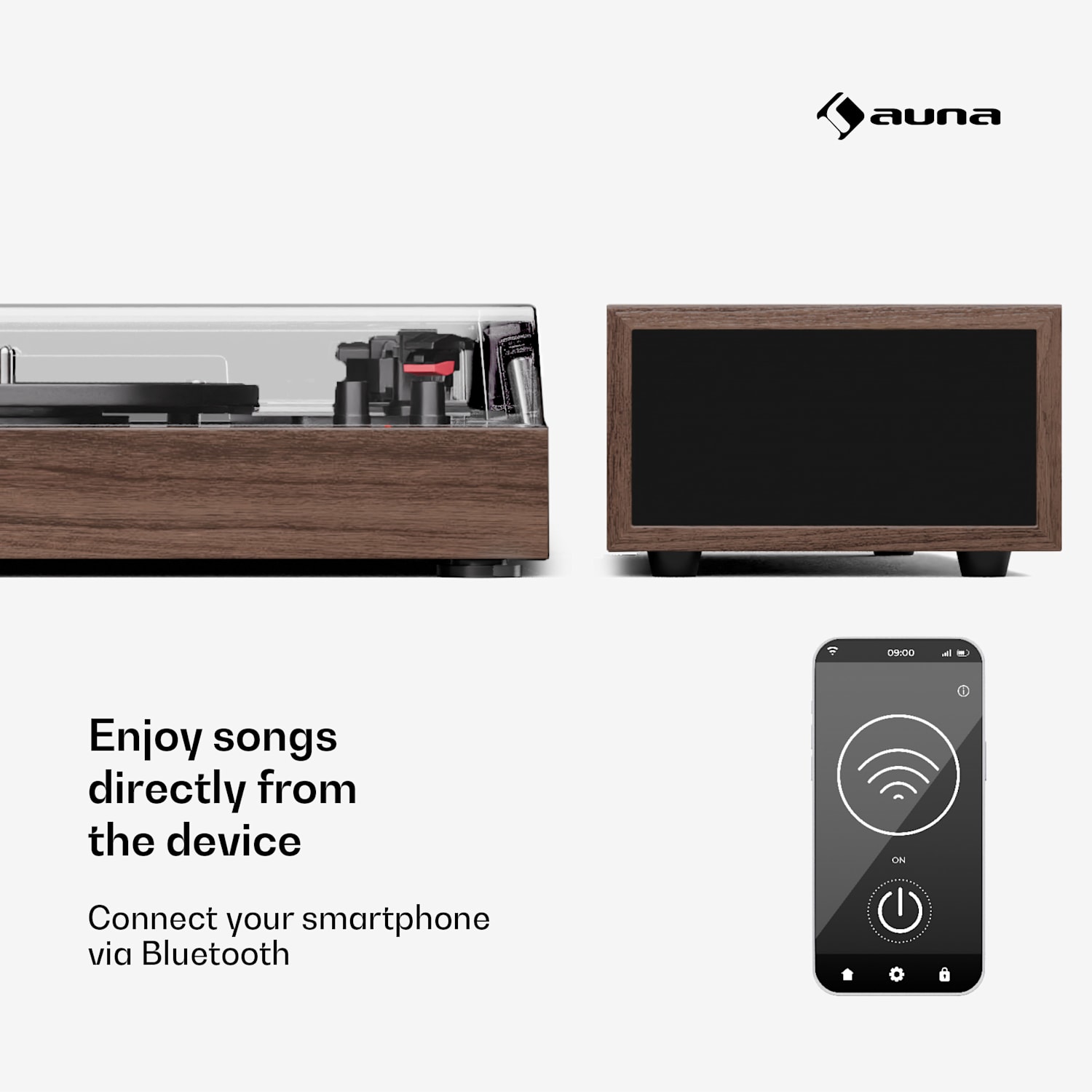 TT-Play 2x10W BT RCA-Out 3-rýchlostný gramofón, gramofón, 3-rýchlostný, Bluetooth Drevo Tmavá Taupe