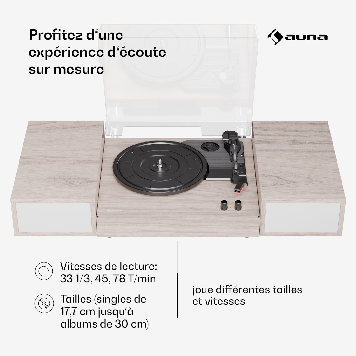 TT-Play 2x10 W BT RCA-Out 3 speed Platine vinyle 3 vitesses Bluetooth Bois Taupe