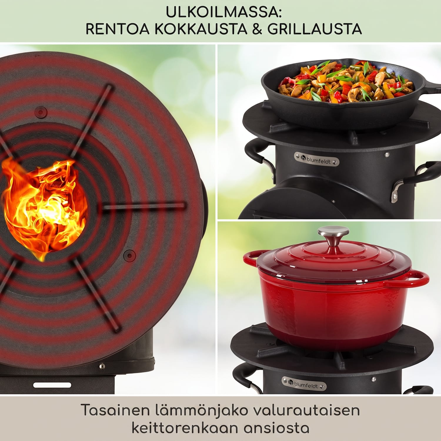 Oshima rakettiuuni retkiuuni ympäristöystävällinen liikuteltava terästä 32 cm | Musta