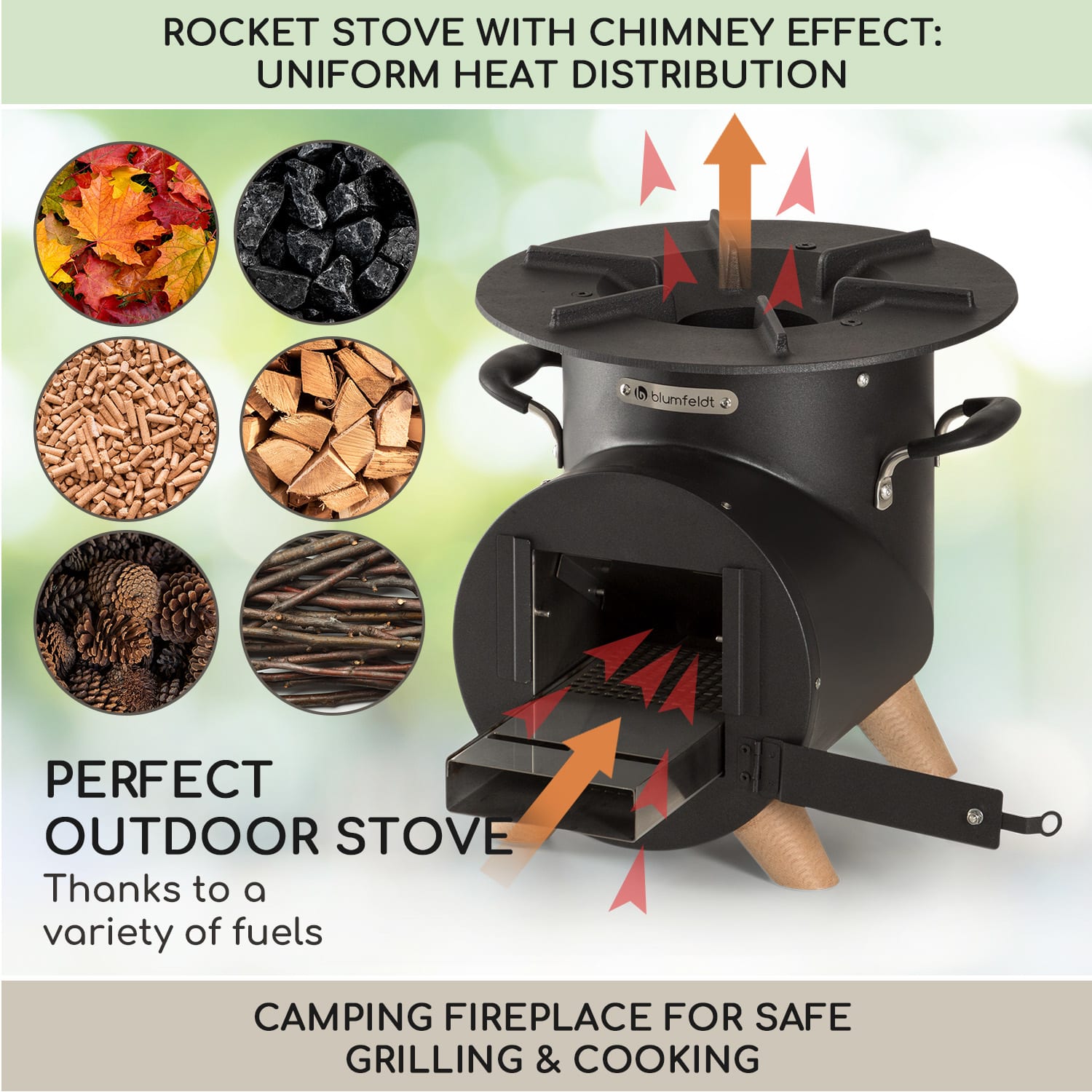 Oshima Rocket Stove Camping Stove šetrný k životnému prostrediu mobilná oceľ 32 cm | Čierna
