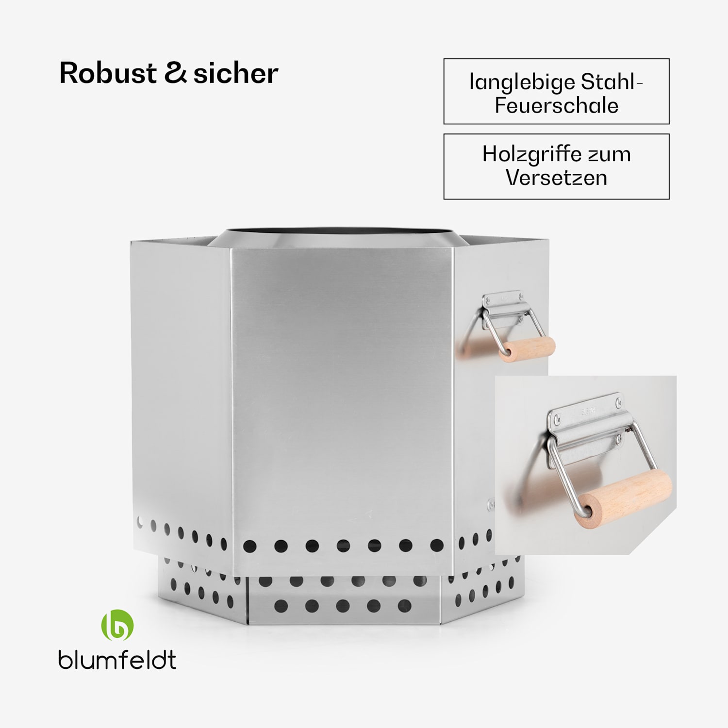 Mojanda Feuerkorb rauchfrei robust Schürhaken Regenhaube Edelstahl