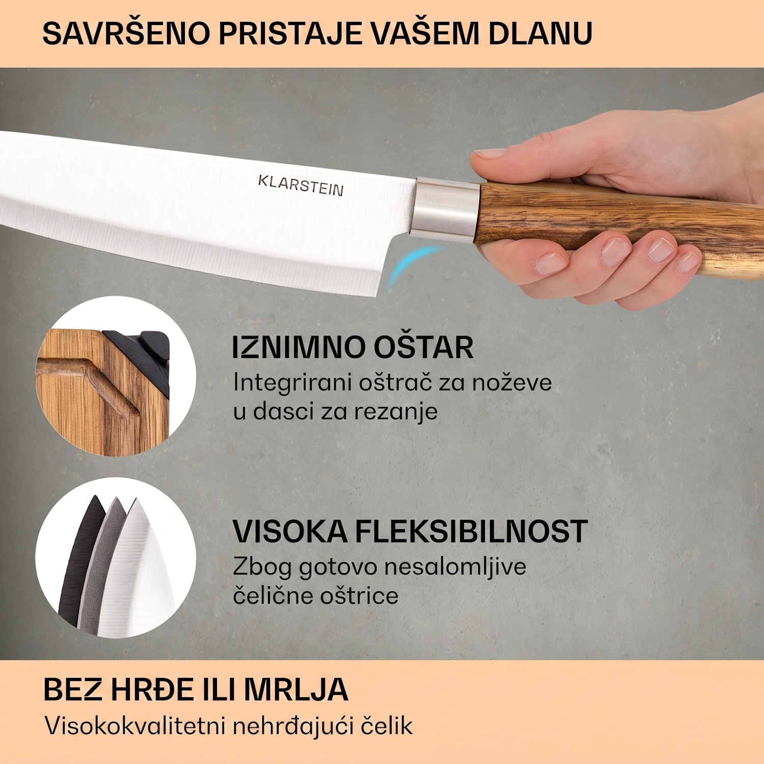 Komaki set noževa 8 komada 5 noževa 3 daske za rezanje Držač oštrila za noževe 