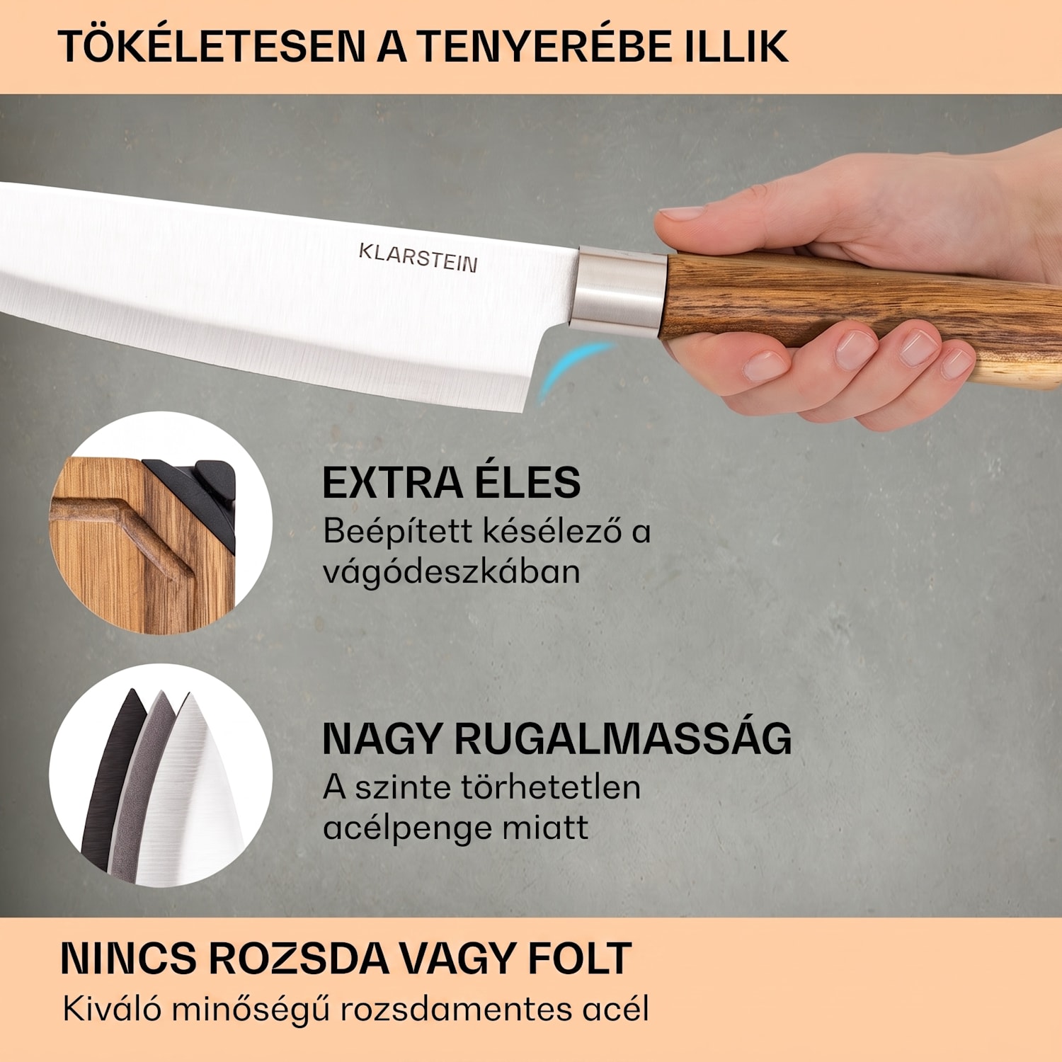 Komaki, késkészlet, 8 darabos, 5 kés, 3 vágódeszka, tartó kések élezéséhez 