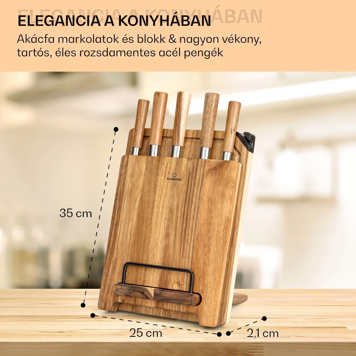 Komaki, késkészlet, 8 darabos, 5 kés, 3 vágódeszka, tartó kések élezéséhez 