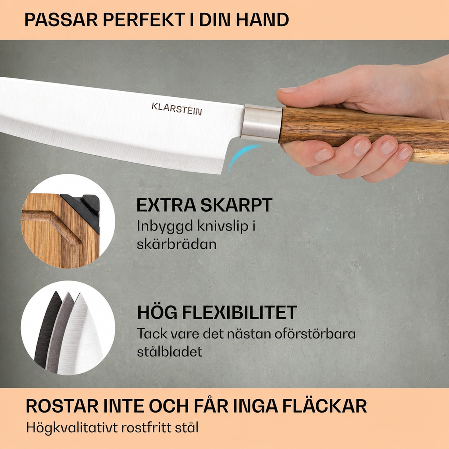 Komaki knivset 8 delar 5 knivar 3 skärbrädor knivslip tablethållare 
