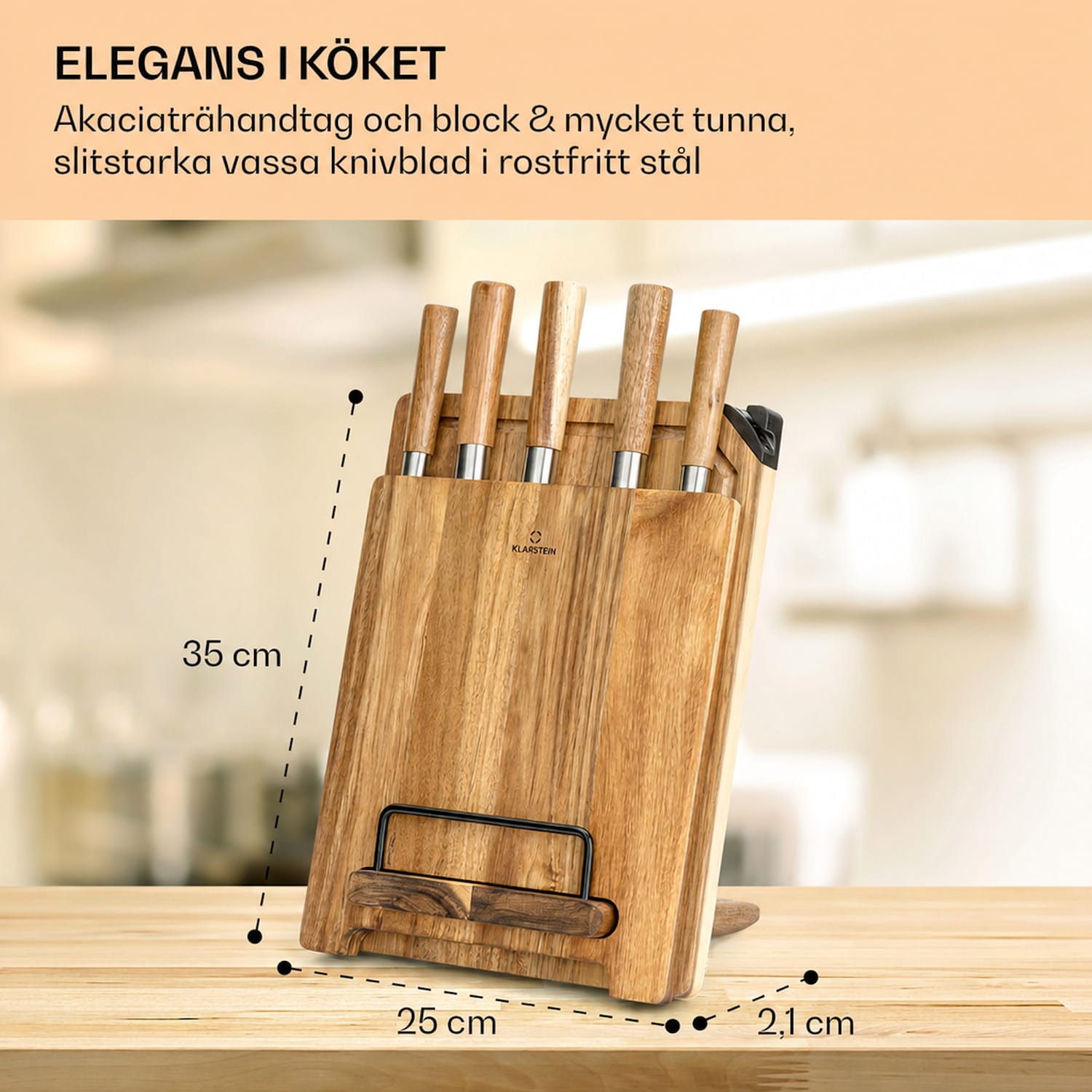Komaki knivset 8 delar 5 knivar 3 skärbrädor knivslip tablethållare 