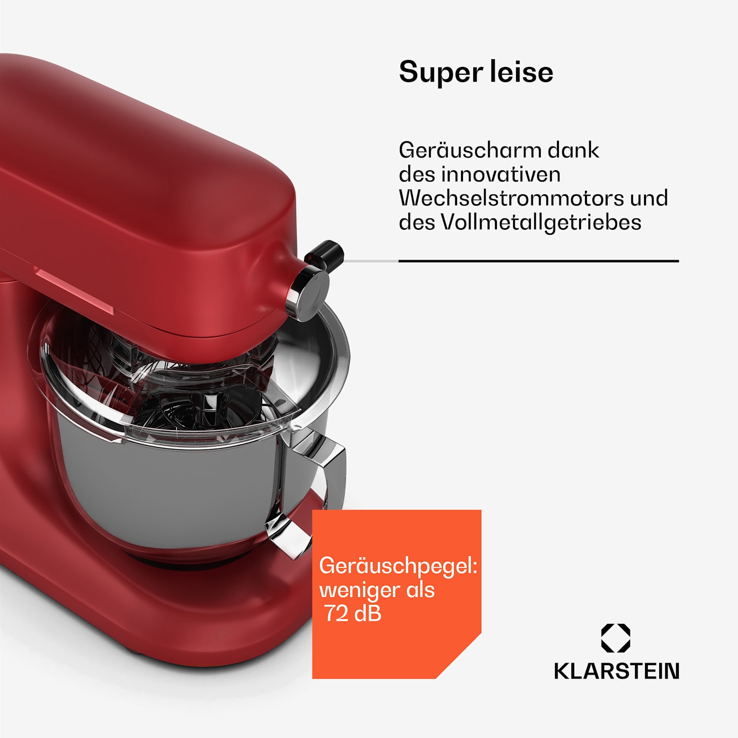 Chiara Küchenmaschine | 1600 Watt | 12 Stufen | Edelstahlschüssel | LCD-Display | inkl. Zubehör Rot