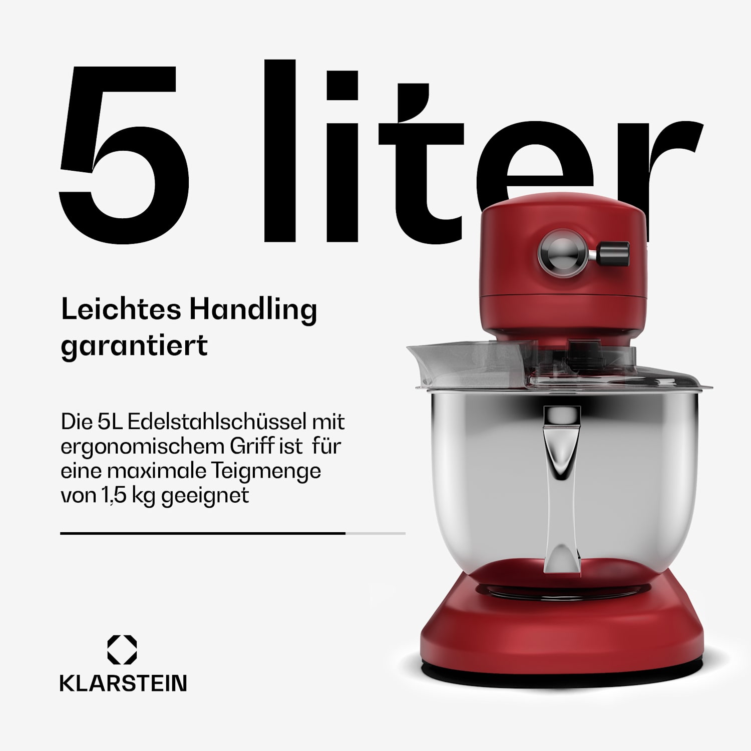 Chiara Küchenmaschine | 1600 Watt | 12 Stufen | Edelstahlschüssel | LCD-Display | inkl. Zubehör Rot