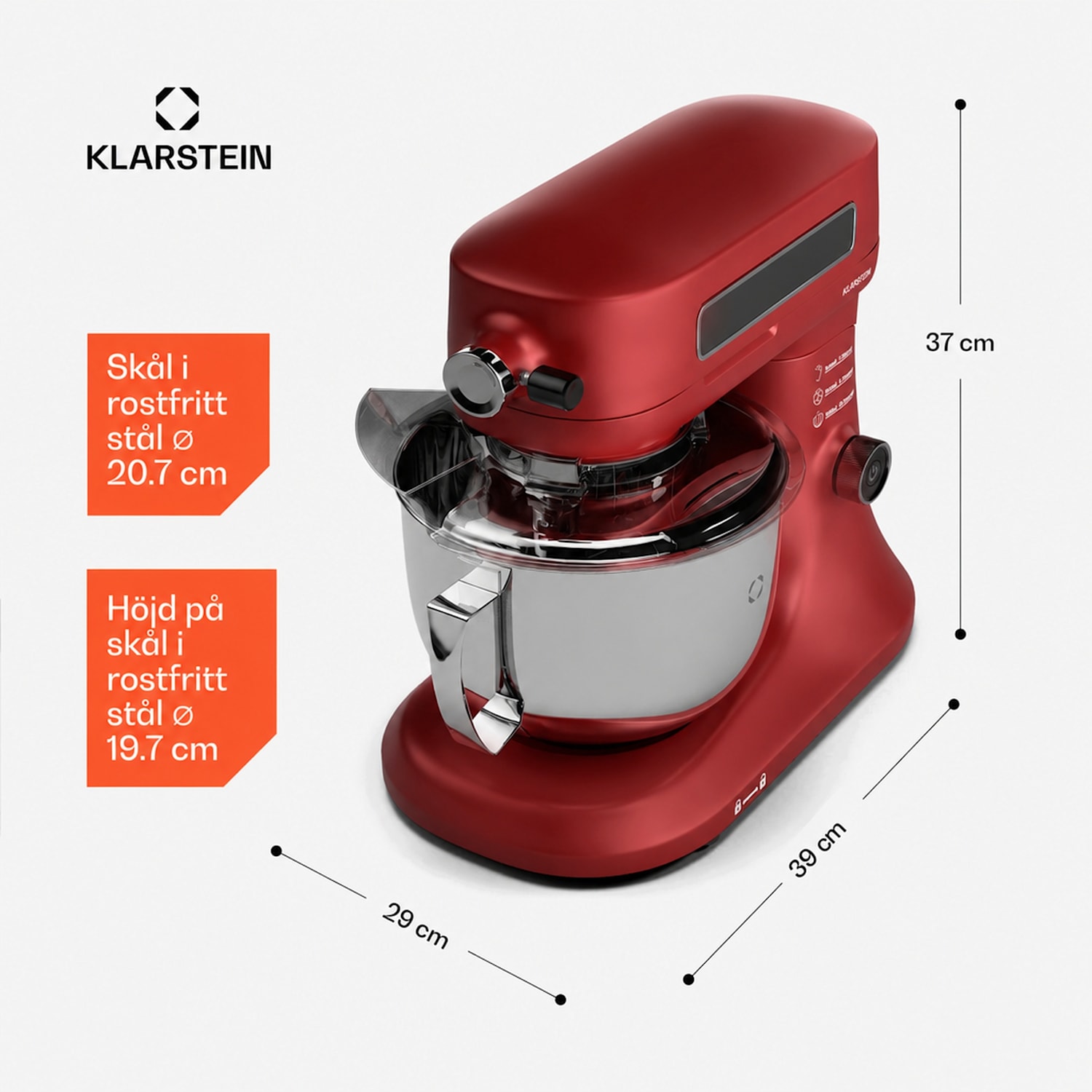 Chiara köksmaskin | 1600 watt | 12 inställningar | skål i rostfritt stål | LCD-display | inkl. tillbehör Röd