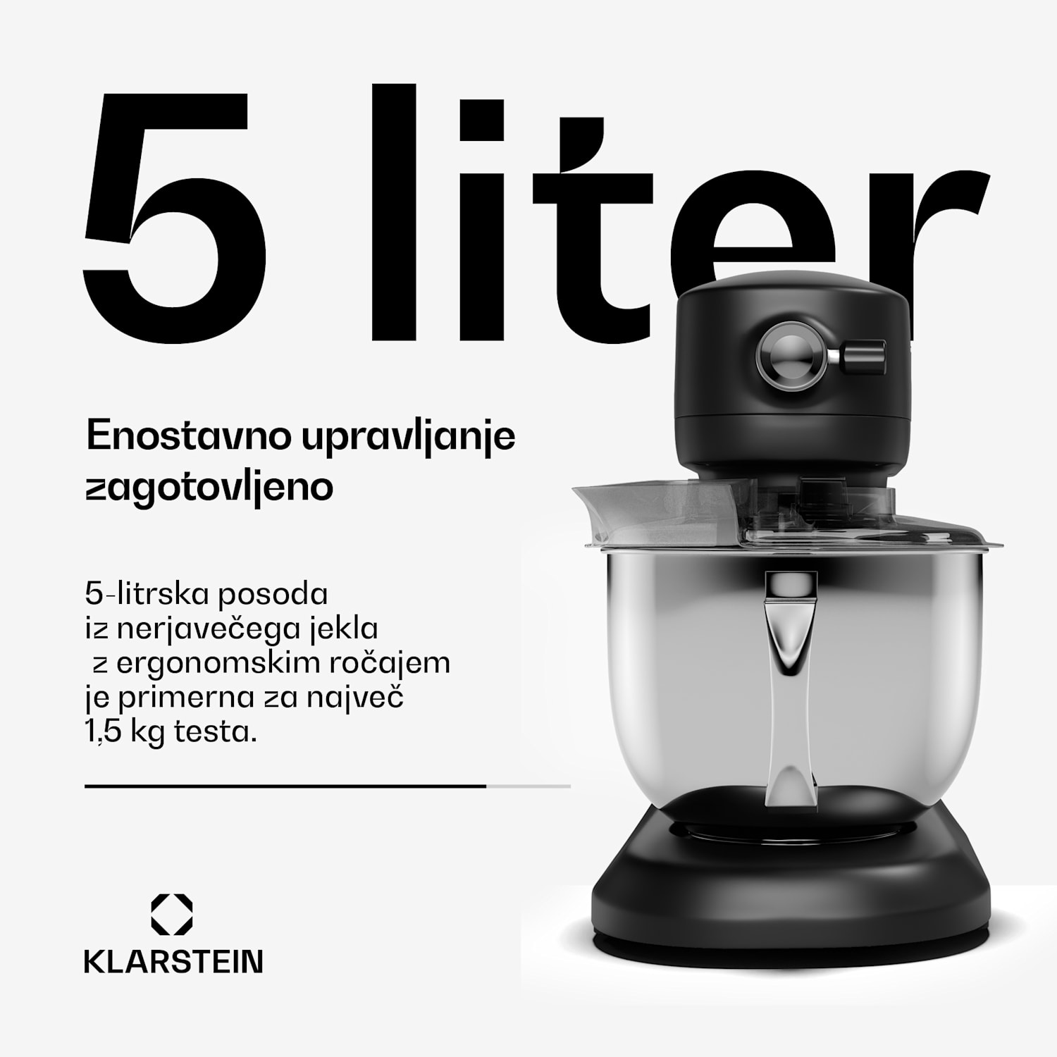 Chiara kuhinjski robot, 1600 W, 12 nastavitev, Posoda iz nerjavečega jekla, LCD zaslon, Vključno z dodatki Črna