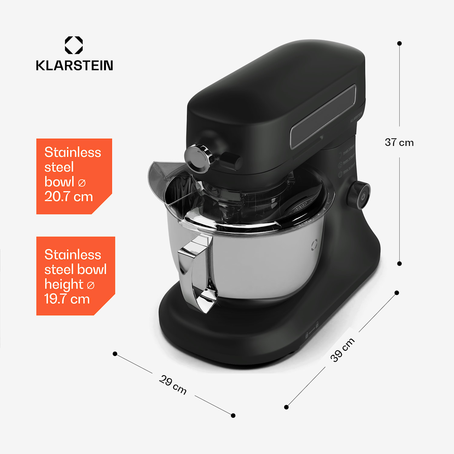 Chiara keukenmachine | 1600 watt | 12 standen | roestvrijstalen kom | LC-display | inclusief accessoires Zwart