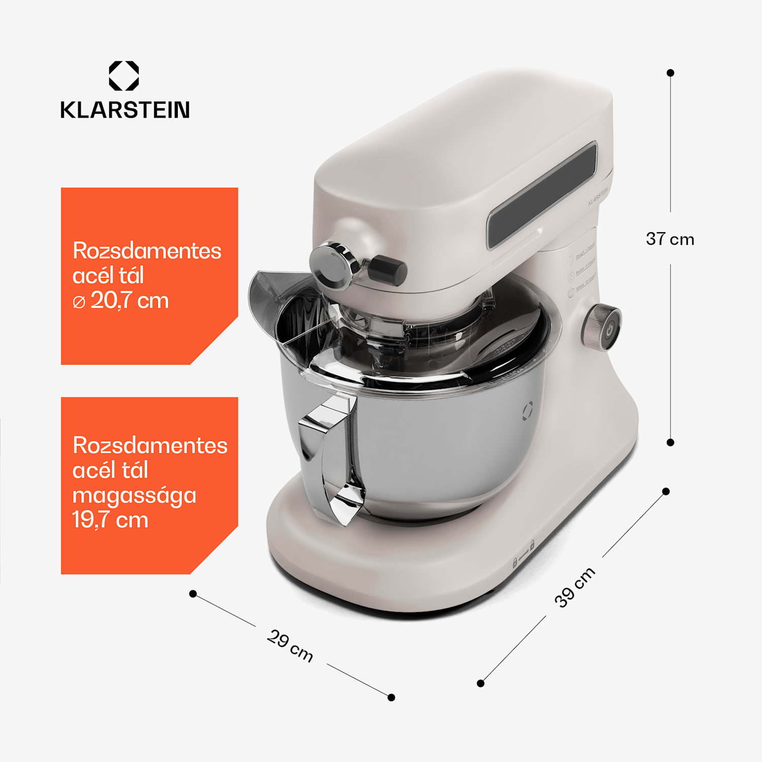 Chiara konyhai robotgép, 1600 W, 12 beállítás, rozsdamentes acél tál, LCD kijelző, Tartozékokkal együtt Homok
