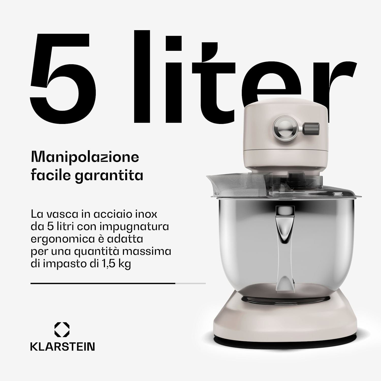 Chiara - Robot da cucina | 1600 watt | 12 livelli | Ciotola in acciaio inox | Display LCD | Accessori inclusi Sabbia