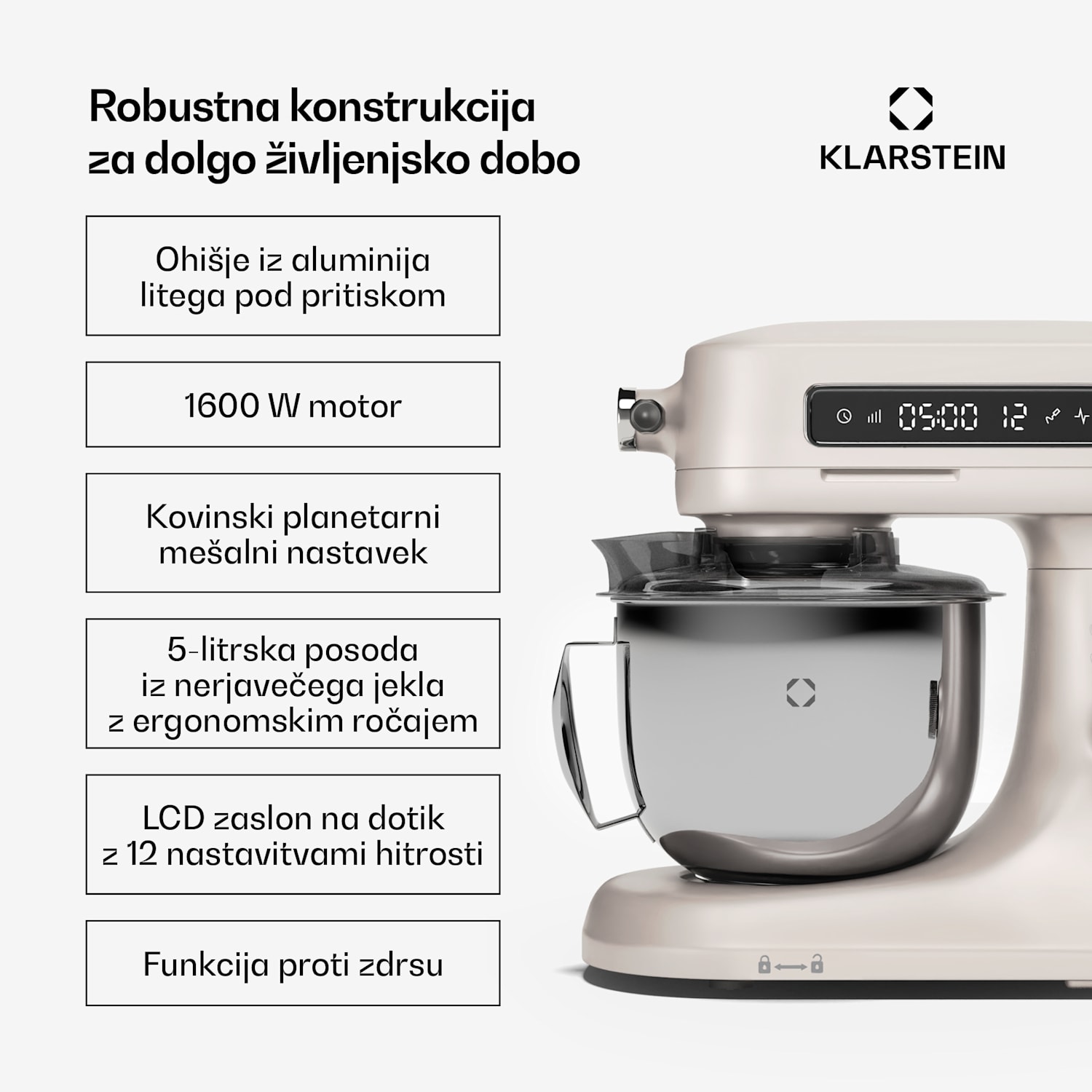 Chiara kuhinjski robot, 1600 W, 12 nastavitev, Posoda iz nerjavečega jekla, LCD zaslon, Vključno z dodatki Pesek