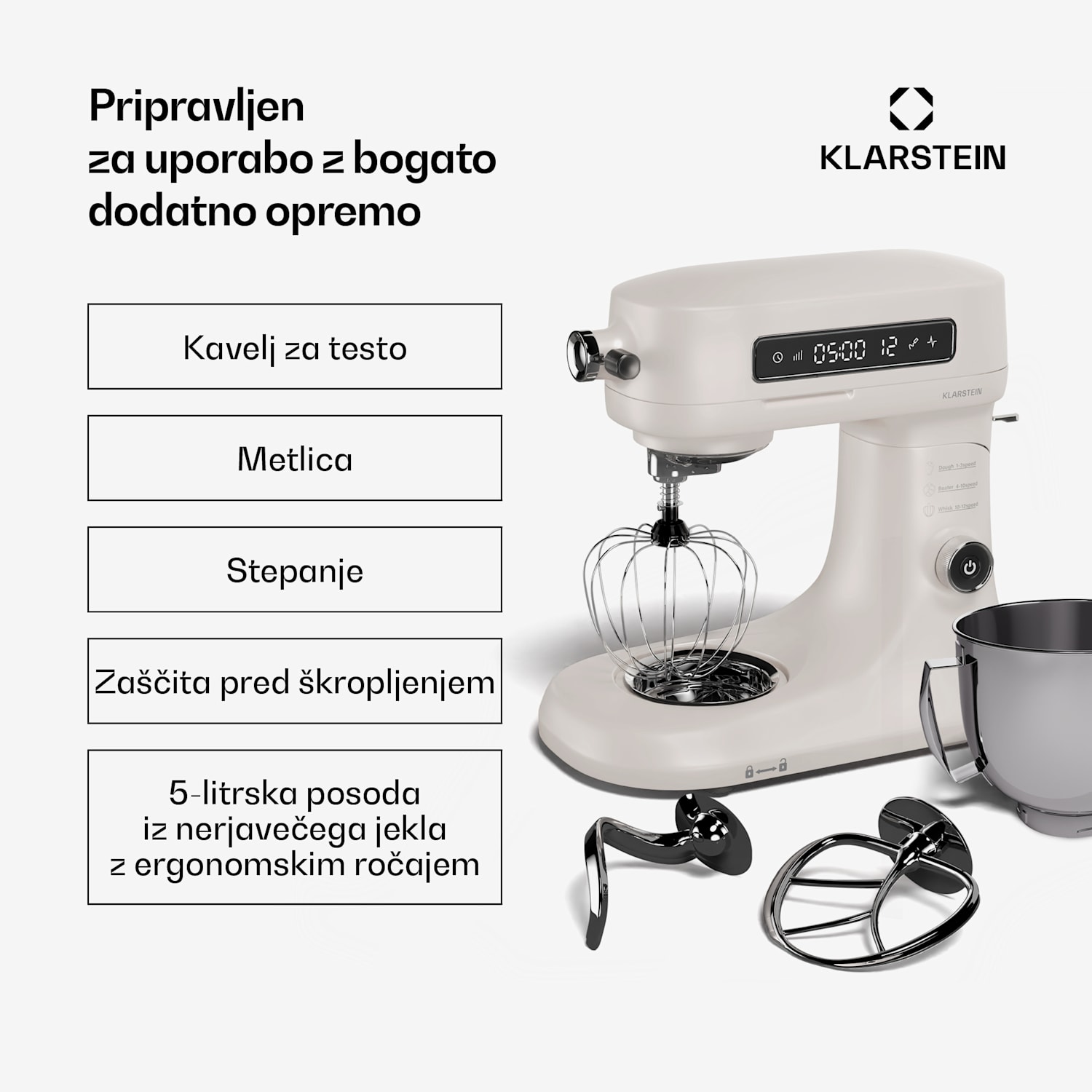 Chiara kuhinjski robot, 1600 W, 12 nastavitev, Posoda iz nerjavečega jekla, LCD zaslon, Vključno z dodatki Pesek