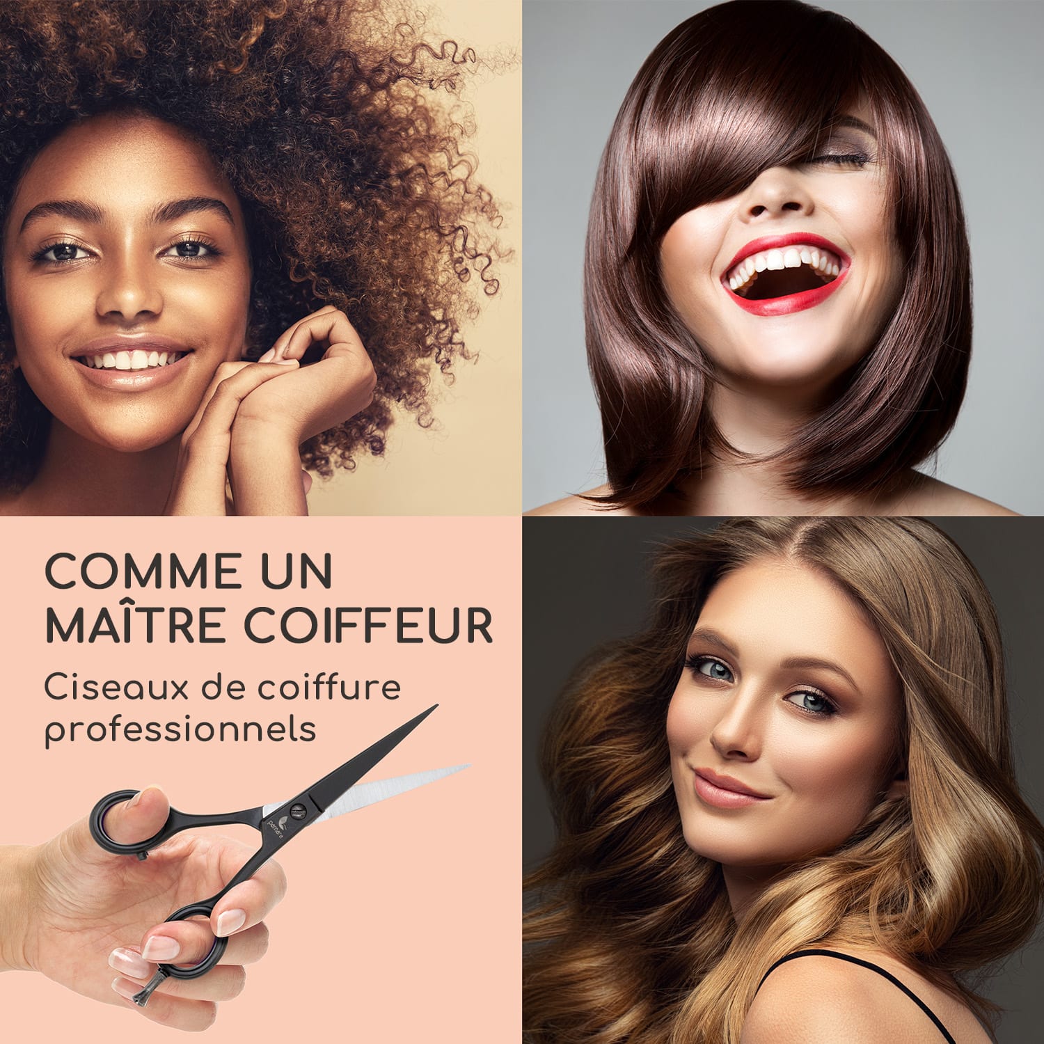 Visionaire Premium Ciseaux de coiffeur extra tranchants avec étui à ciseaux Noir