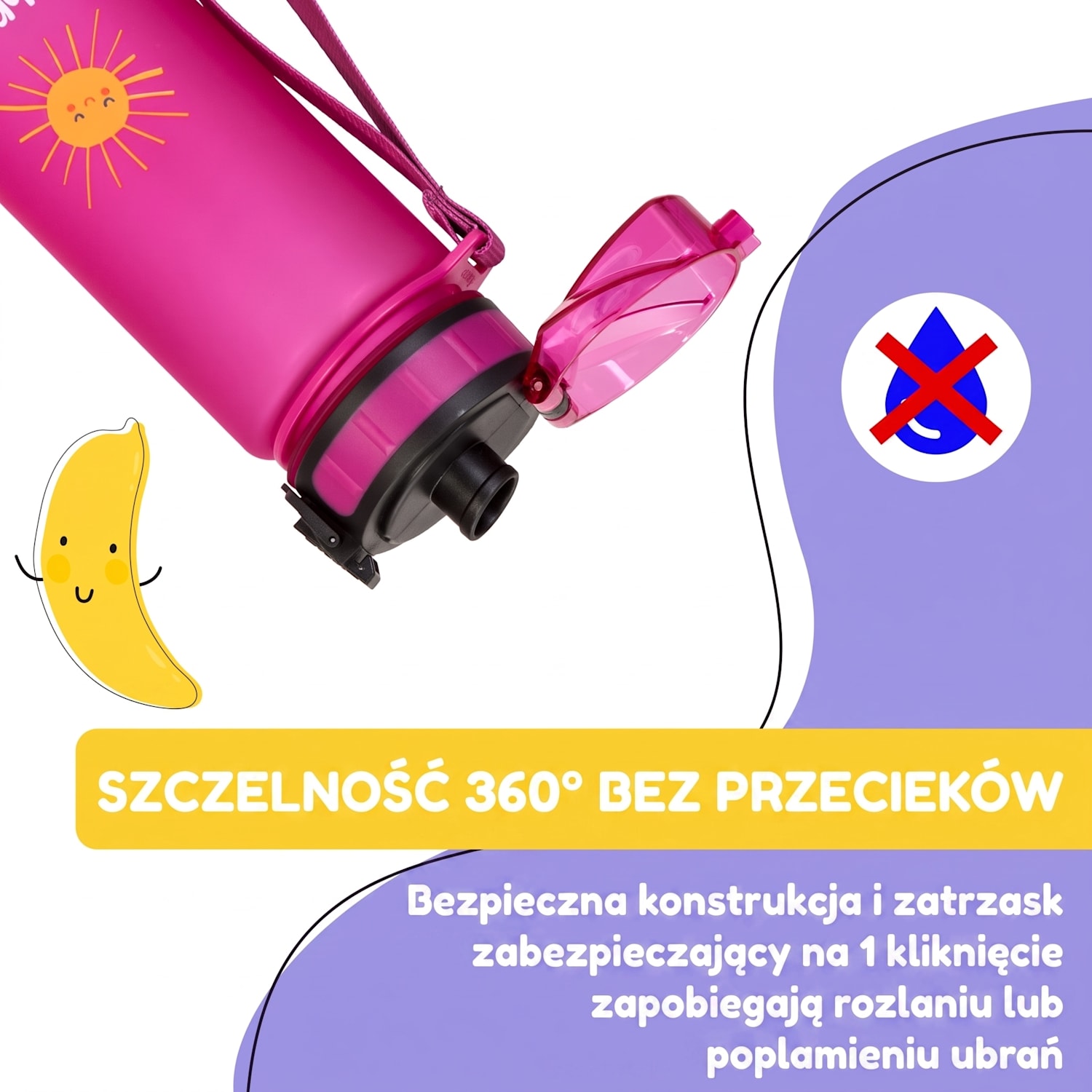 Wakaba, bidon, 400 ml, butelka na wodę, tworzywo Tritan, nie zawiera BPA 400 ml | Purple Sun