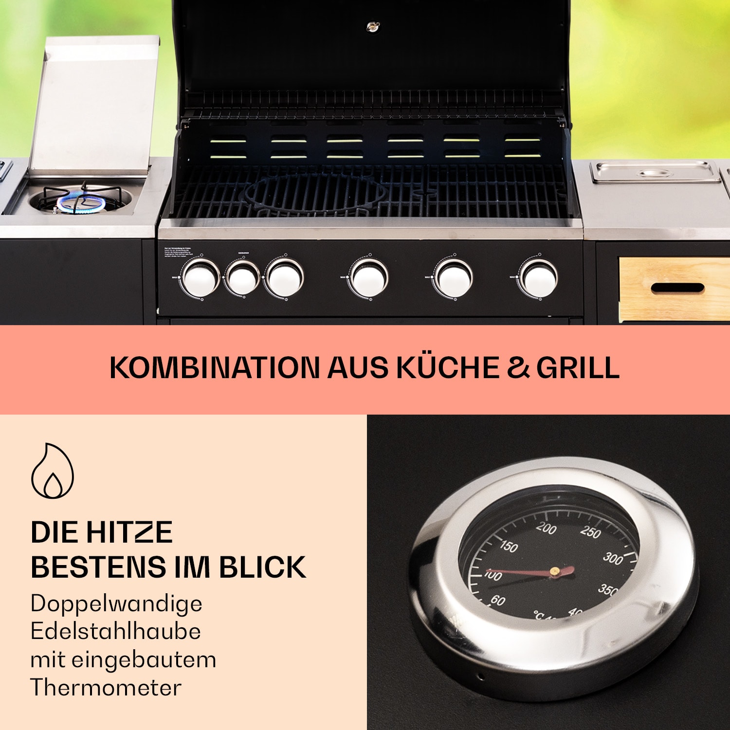 Jersey Outdoor Kitchen mit Gasgrill und Spüle 20,7 kW 5+1 Brenner mobil 
