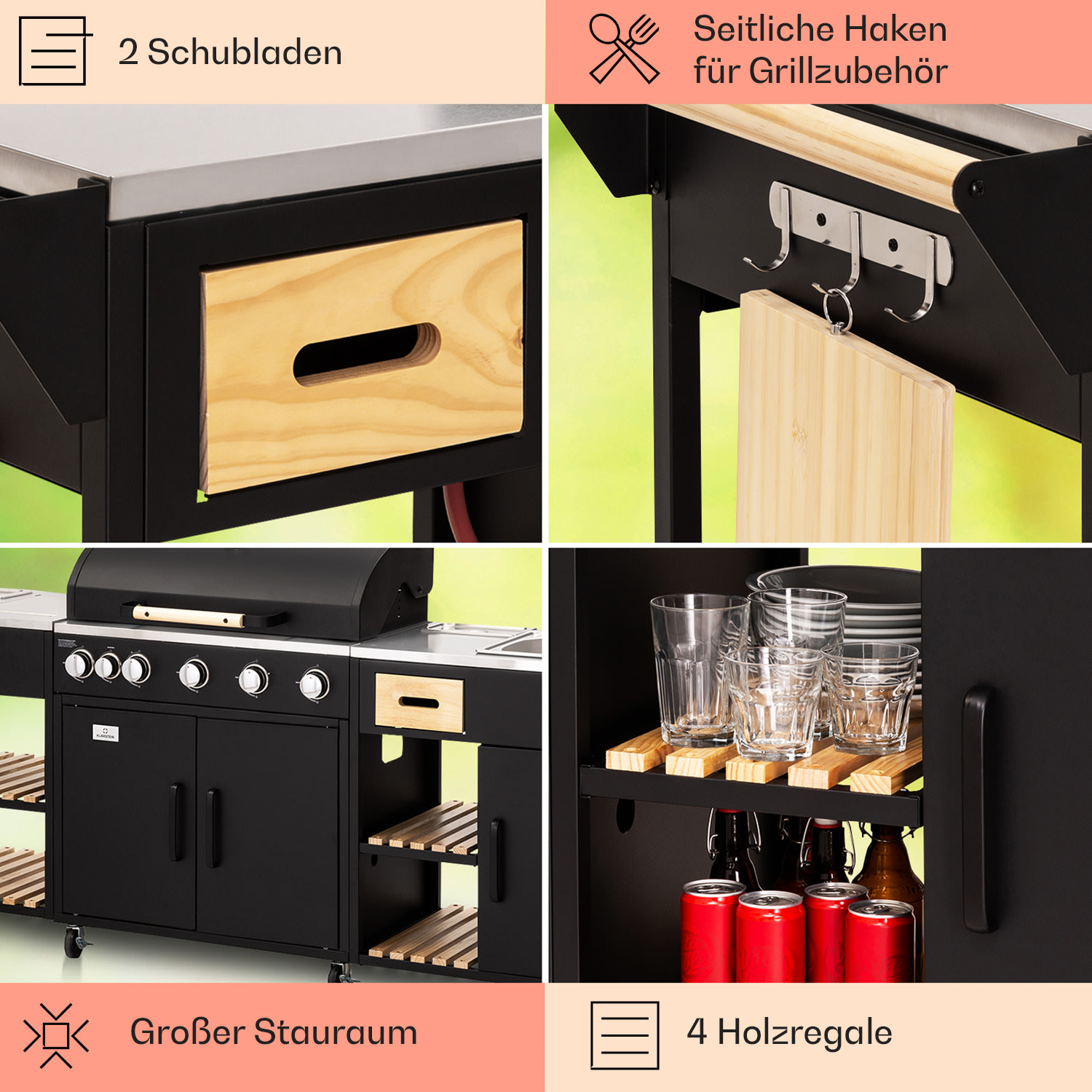 Jersey Outdoor Kitchen mit Gasgrill und Spüle 20,7 kW 5+1 Brenner mobil 