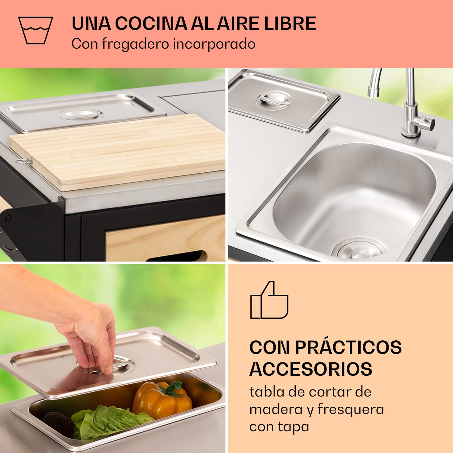 Cocina exterior Jersey con barbacoa de gas y fregadero 20,7 kW 5+1 quemadores móvil 