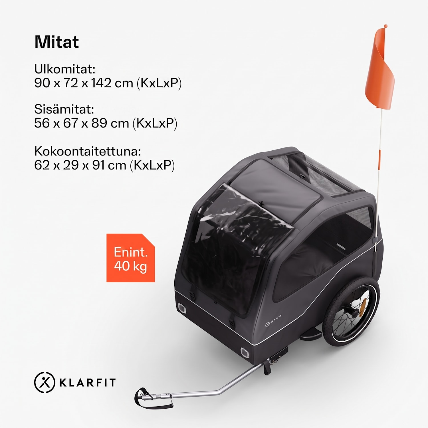 Goldie Home -polkupyöräperävaunu 334 L max. 40 kg säänkestävä kokoontaitettava Hybrid Trailer & Home 334L | Musta