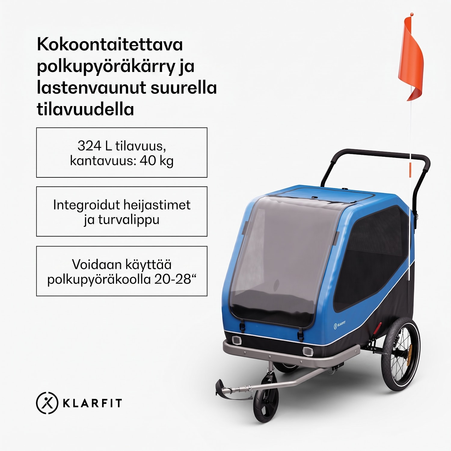 Goldie Buggy -polkupyöräperävaunu 324 L max. 40 kg säänkestävä kokoontaitettava Hybrid Trailer & Buggy 324L | Sininen