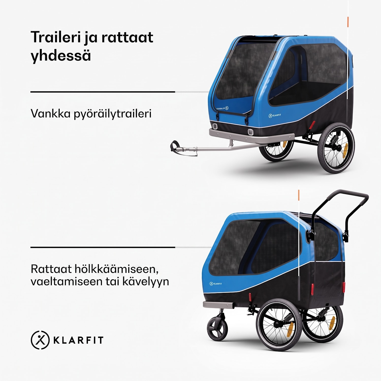 Goldie Buggy -polkupyöräperävaunu 324 L max. 40 kg säänkestävä kokoontaitettava Hybrid Trailer & Buggy 324L | Sininen