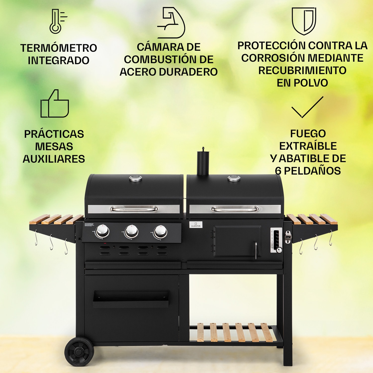 Aberdeen Combi-grill de carbón Ahumador Termómetro 2 mesas lateral Móvil 3 fogones