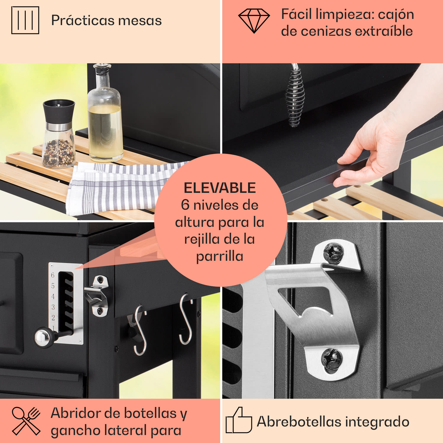 Aberdeen Combi-grill de carbón Ahumador Termómetro 2 mesas lateral Móvil 3 fogones