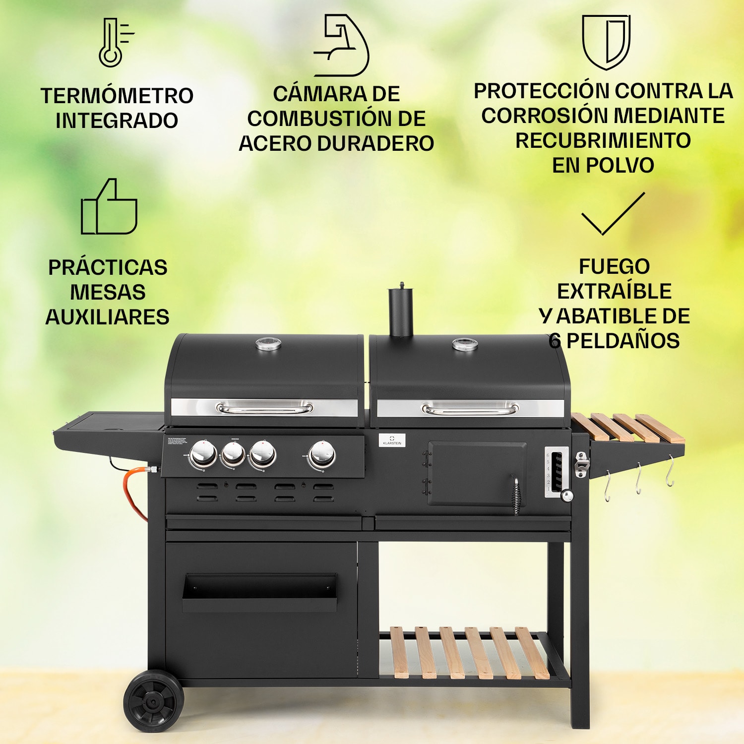 Aberdeen Combi-grill de carbón Ahumador Termómetro 2 mesas lateral Móvil 3 quemadores principales + 1 quemador lateral