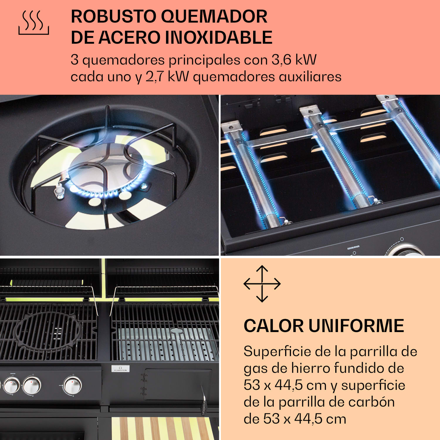 Aberdeen Combi-grill de carbón Ahumador Termómetro 2 mesas lateral Móvil 3 quemadores principales + 1 quemador lateral