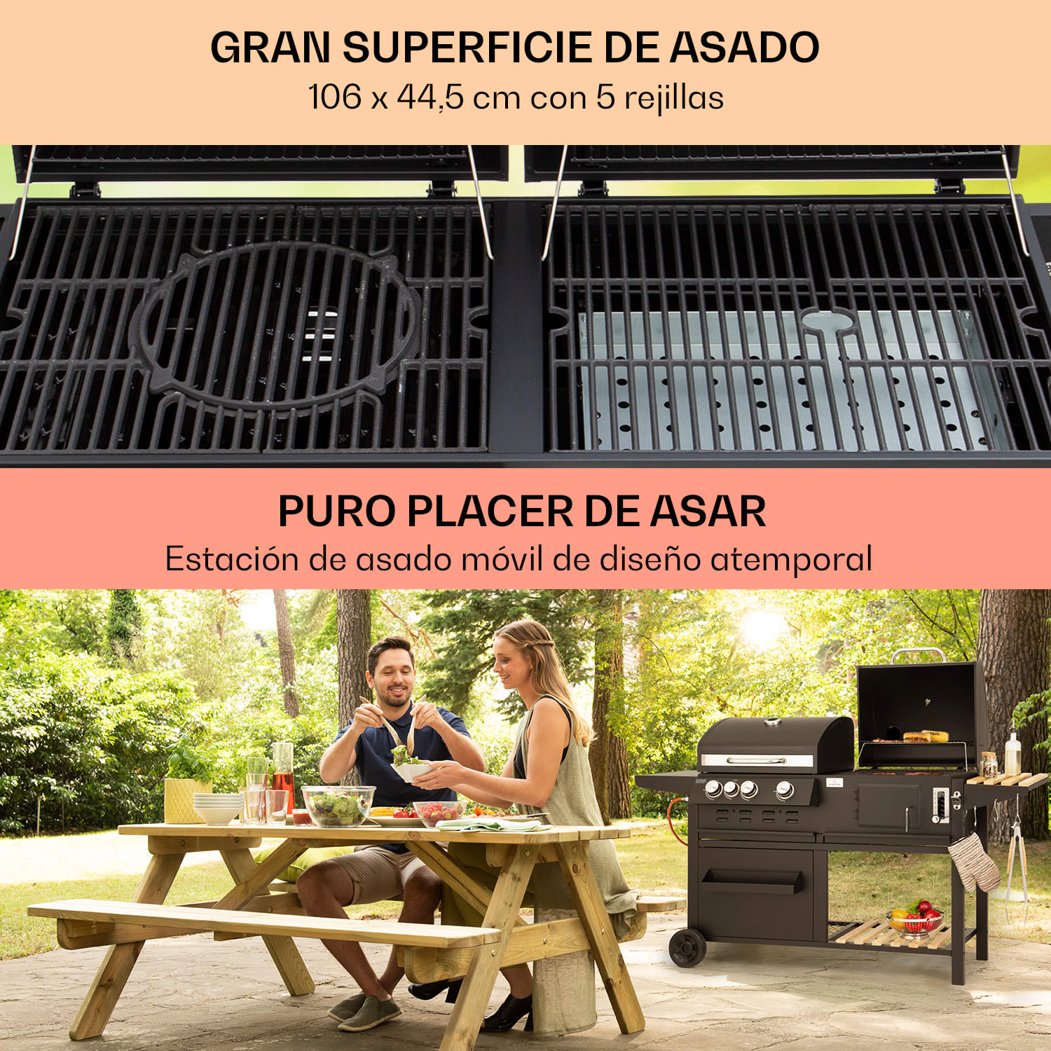Aberdeen Combi-grill de carbón Ahumador Termómetro 2 mesas lateral Móvil 3 quemadores principales + 1 quemador lateral