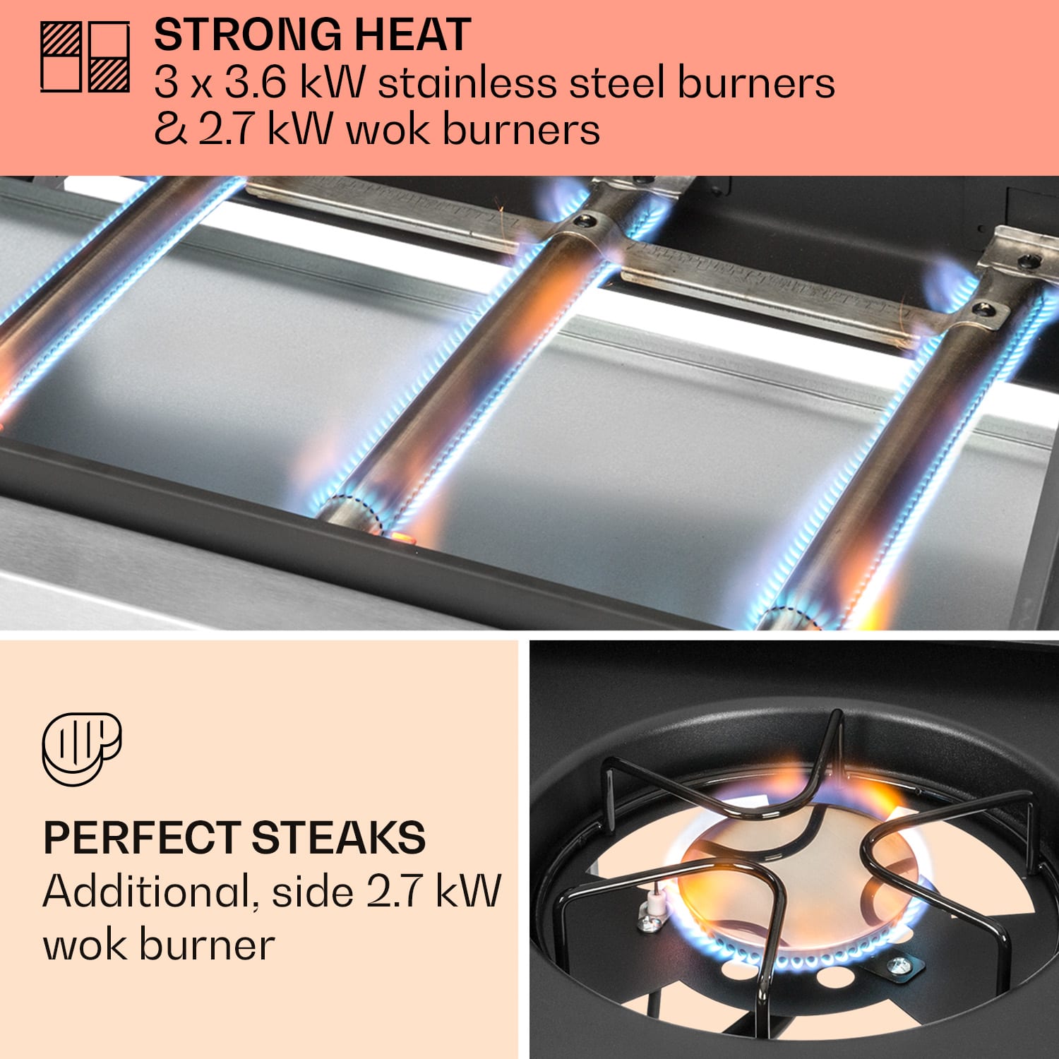 Tomahawk 3.1 S, gázgrill, 3x3,6 kW-os égő + 2,7 kW-os oldalsó égő, 60x45cm, grill, rozsdamentes acélból készült 3 fő égő + 1 oldalsó égő