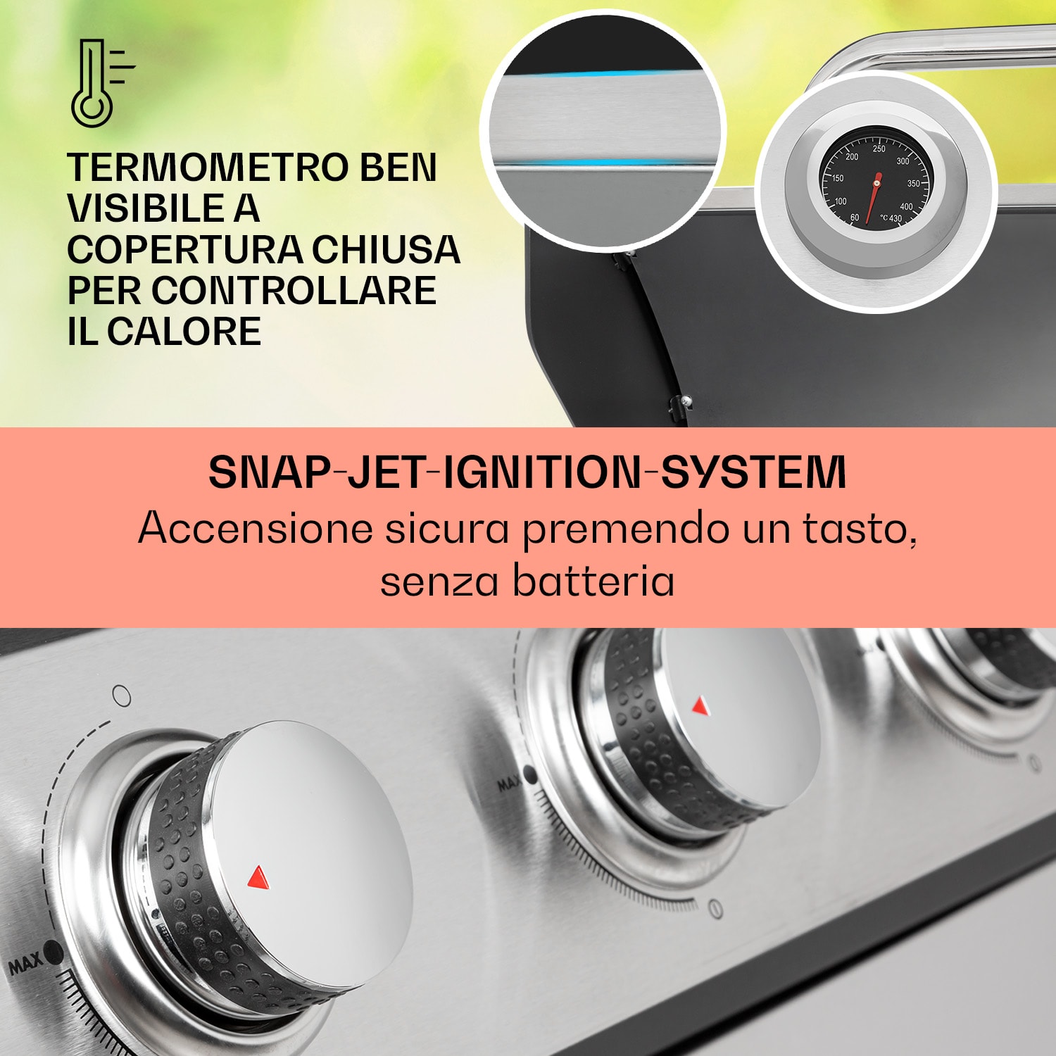 Tomahawk - Griglia a gas, 5 bruciatori da 3,6 kW + 1 bruciatore da 2,7 kW, 80 x 43,5 cm, acciaio inox 5 bruciatori principali + 1 bruciatore ausiliario