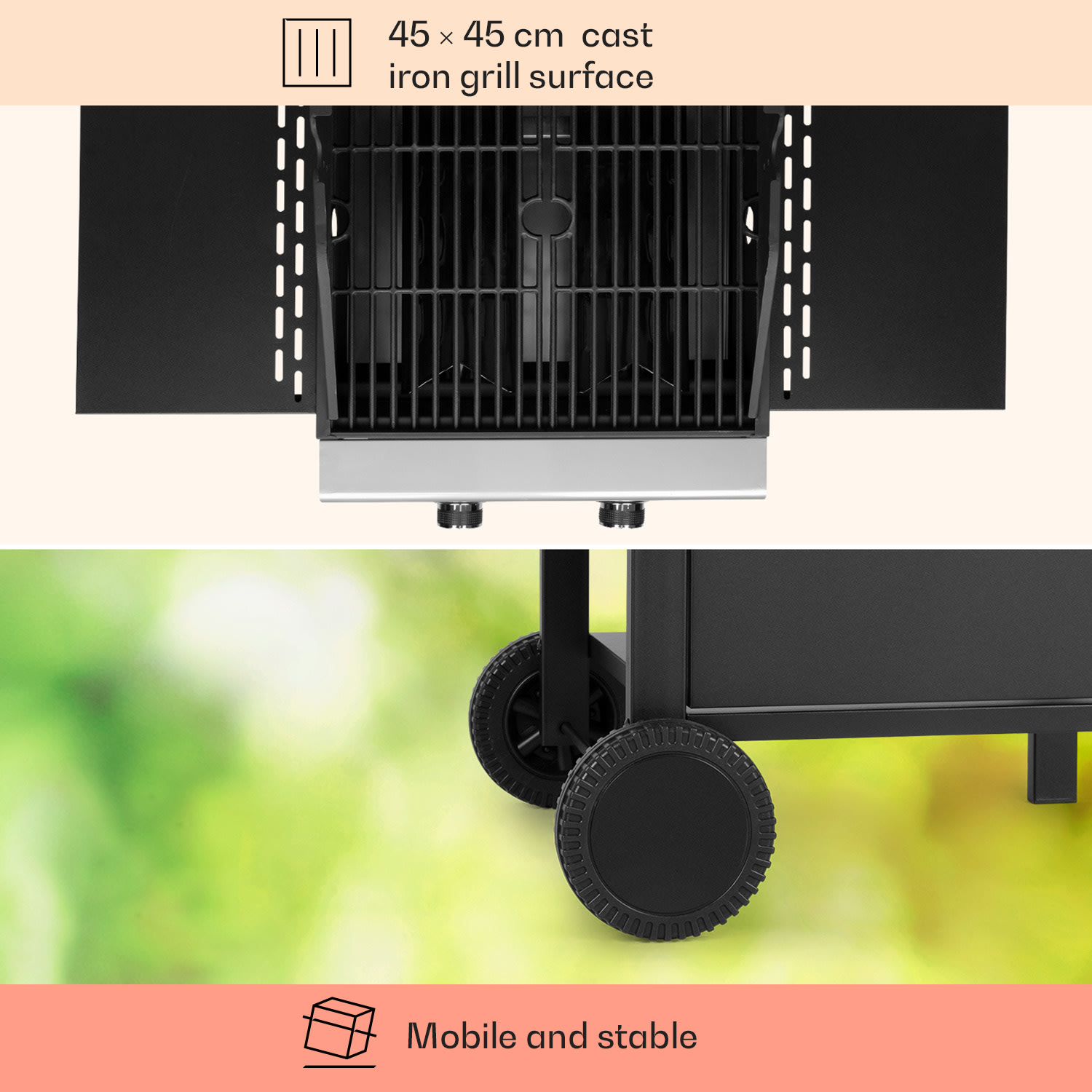 Valdosta 2.0, gázgrill, 2 x 3,6 kW-os égő. rozsdamentes acél, mobil 