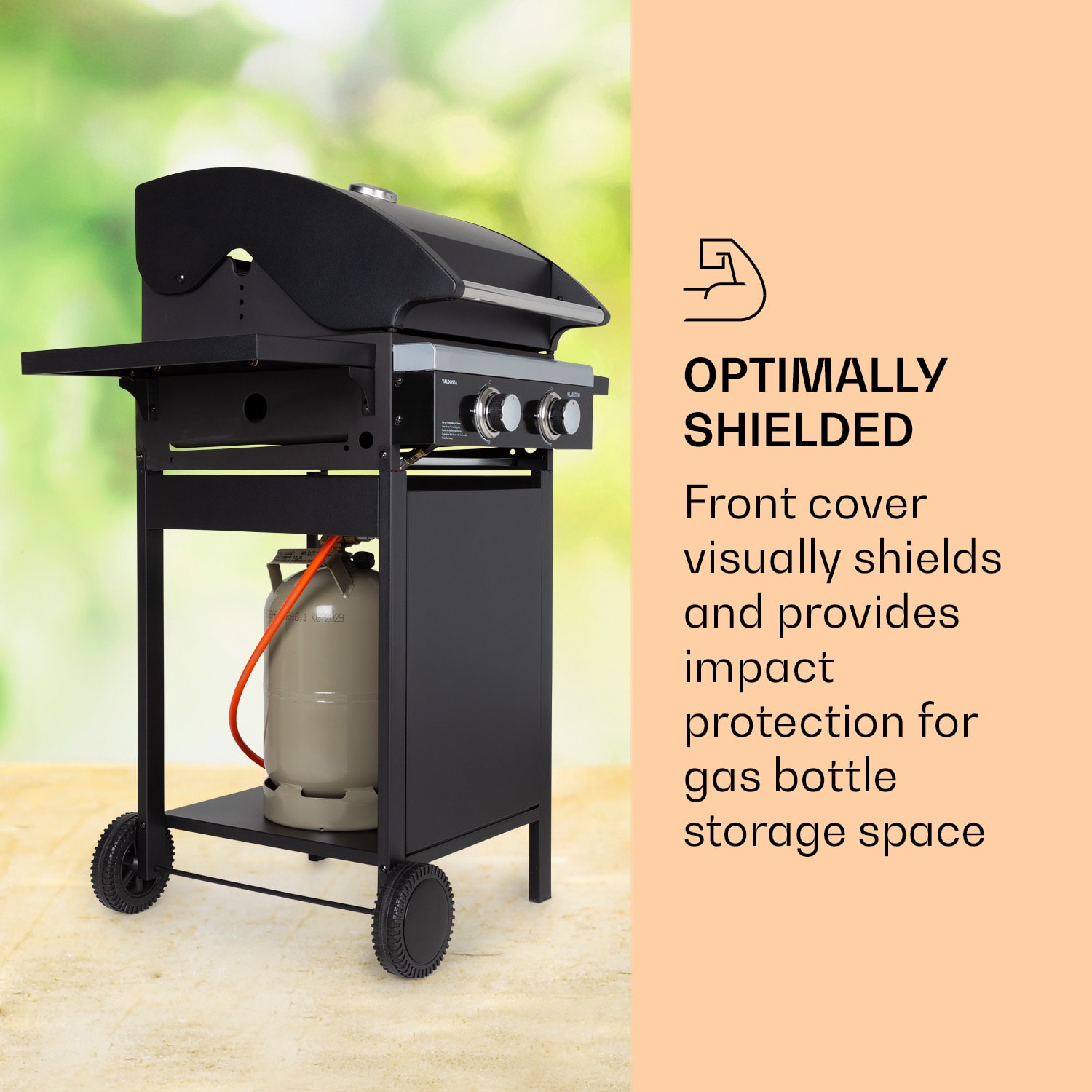 Valdosta 2.0, gázgrill, 2 x 3,6 kW-os égő. rozsdamentes acél, mobil 