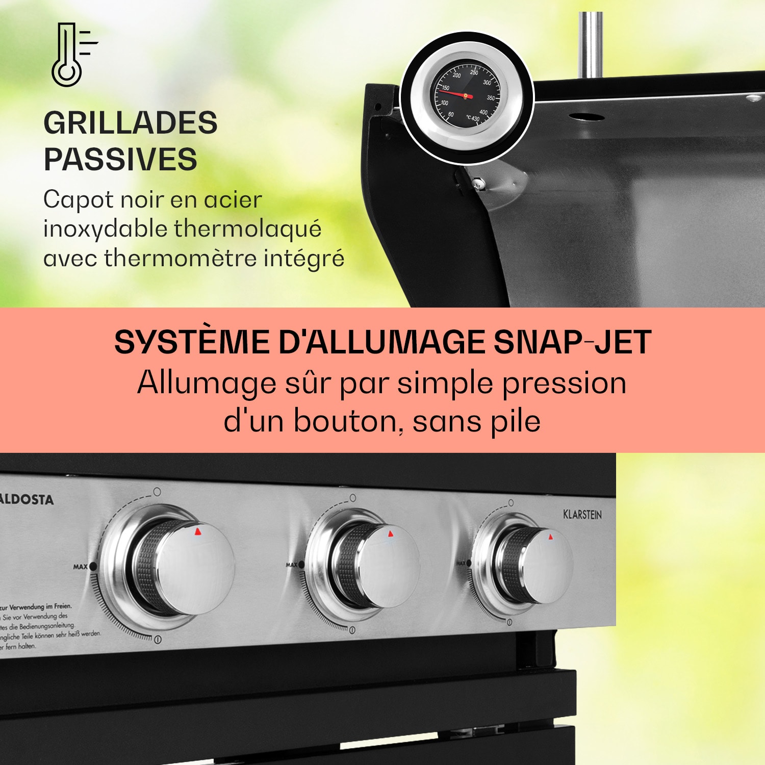 Valdosta 3.1 Barbecue à gaz brûleurs 3 x 2,8 kW + 2,5 kW mobile en acier inoxydable 3 brûleurs principaux + 1 brûleur auxiliaire