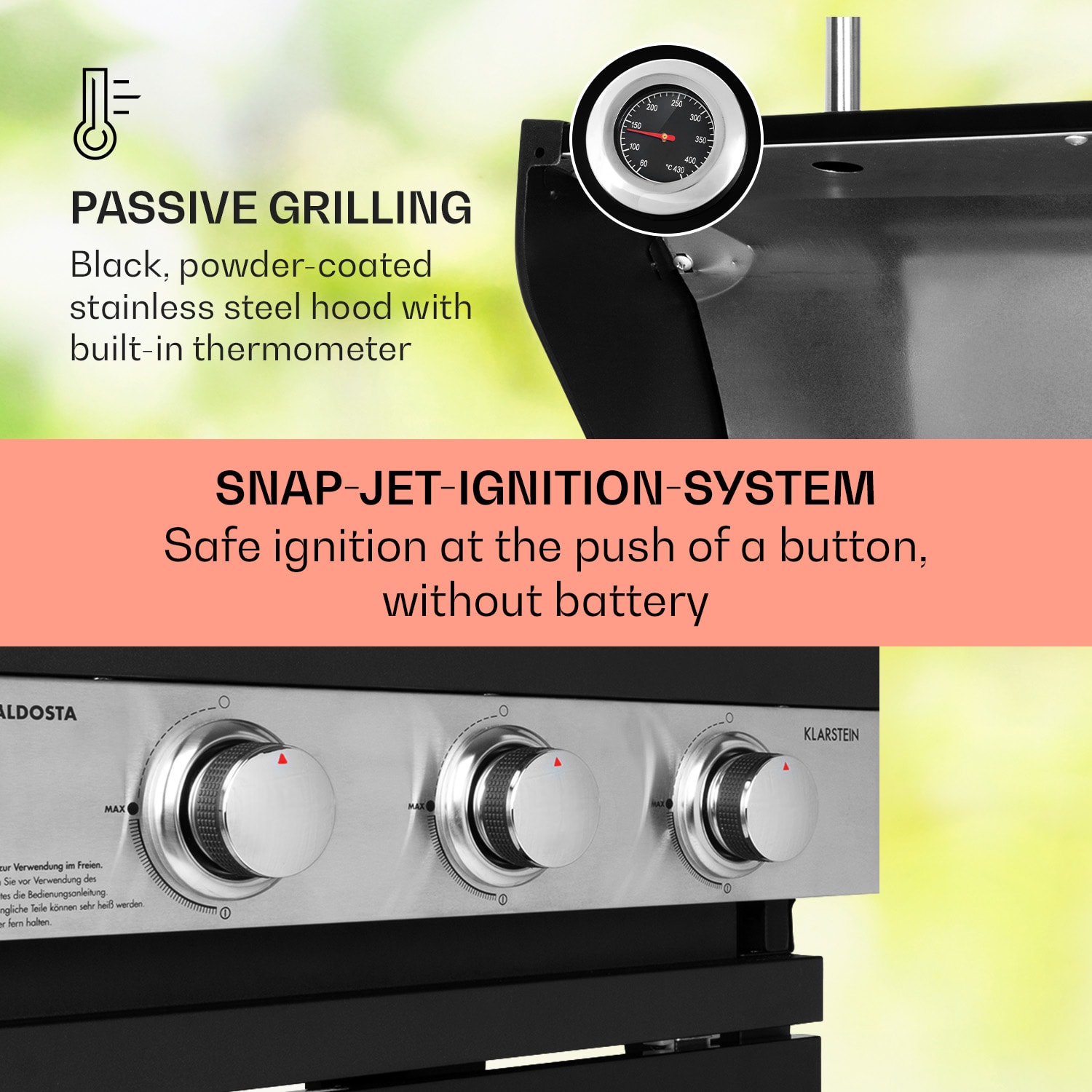 Valdosta 3.1, gázgrill, 3 x 2,8 kW + 2,5 kW égő. rozsdamentes acél, mobil 3 fő égő + 1 oldalsó égő
