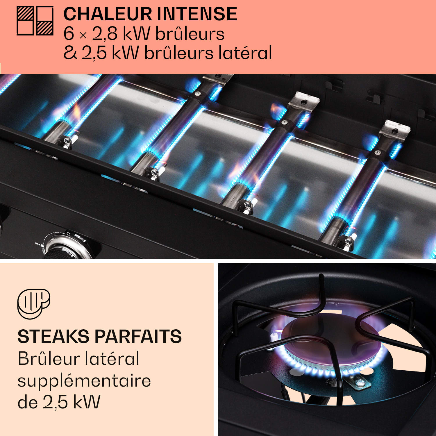 Valdosta 6.1 gasbarbecue 6+1 brander 19,3 kW totaal vermogen 6 hoofdbrander + 1 zijbrander