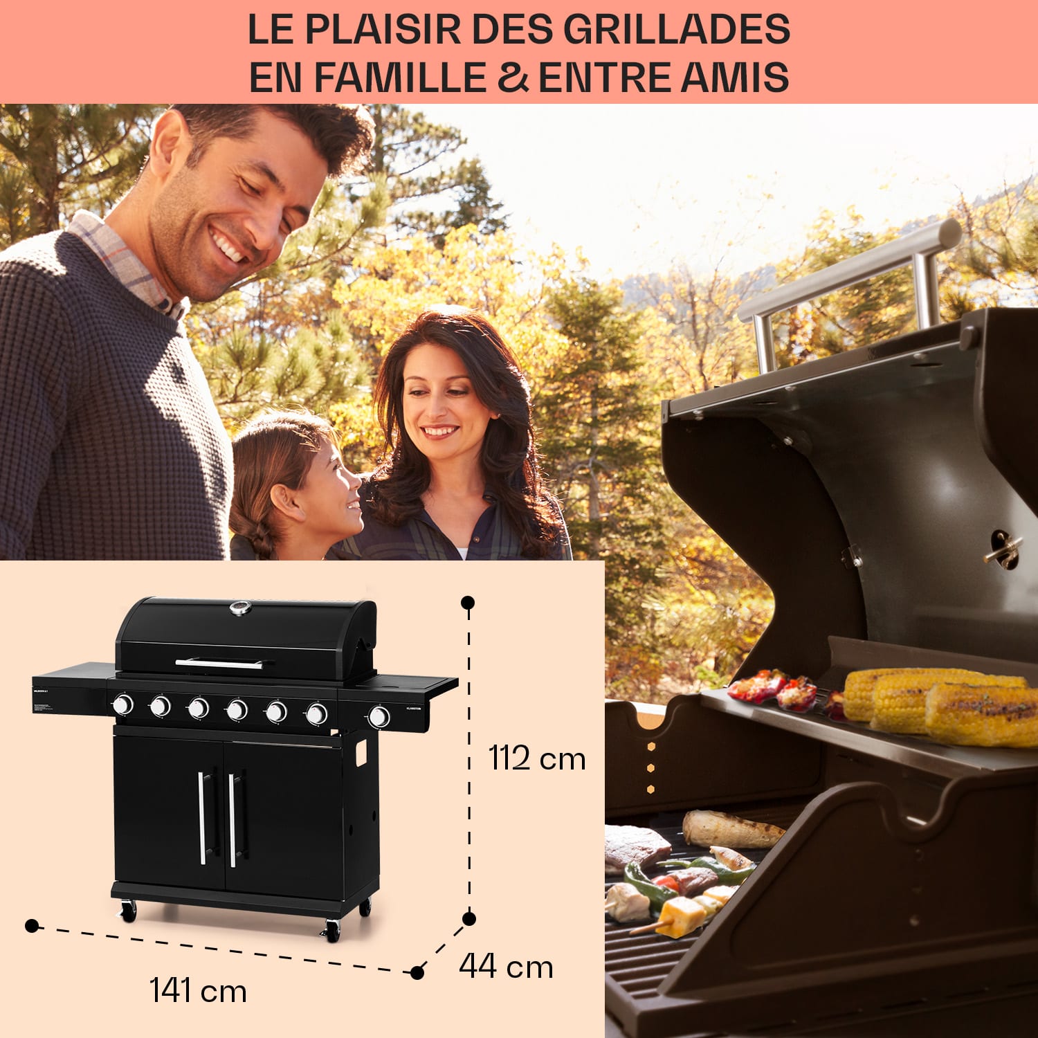 Valdosta 6.1 gasbarbecue 6+1 brander 19,3 kW totaal vermogen 6 hoofdbrander + 1 zijbrander