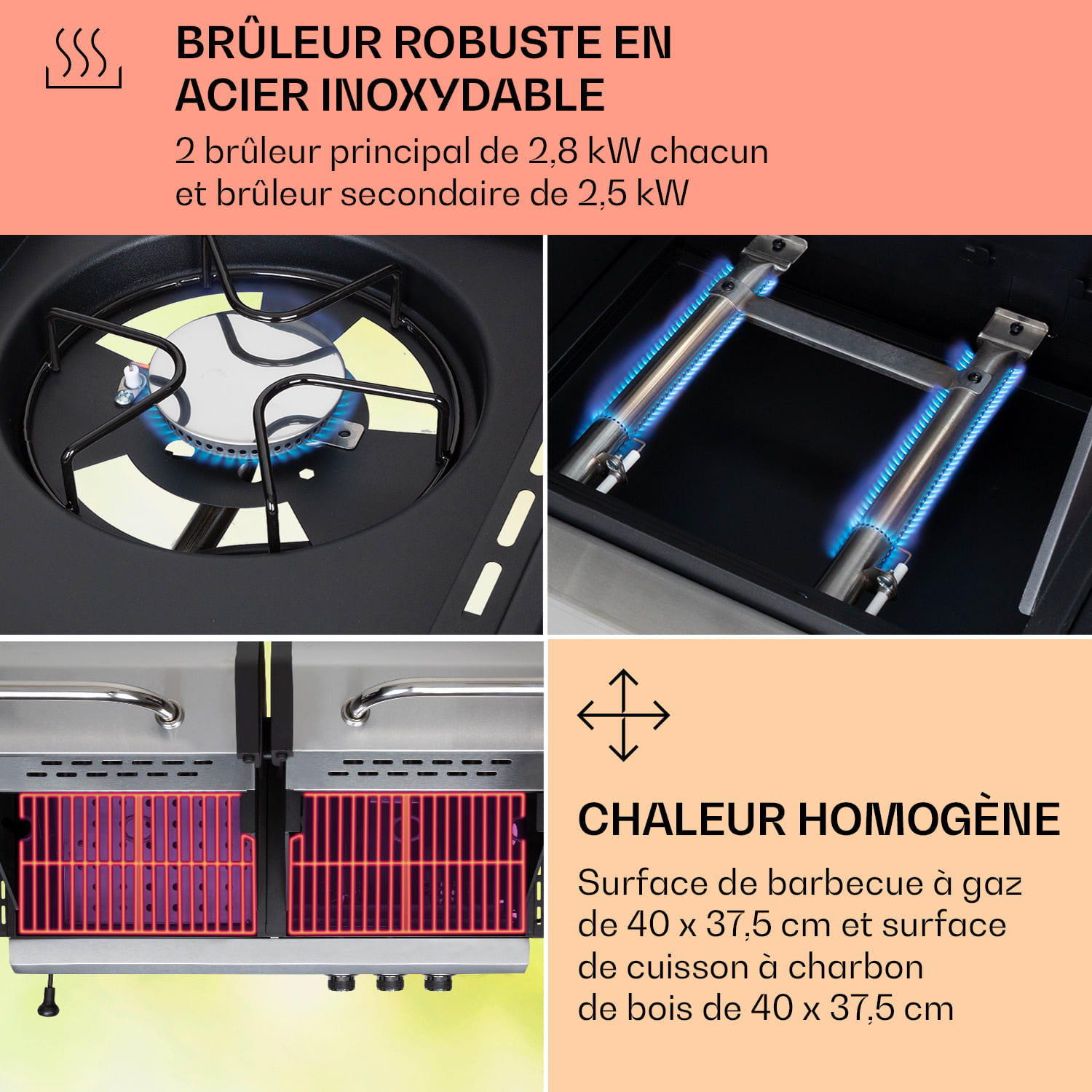 Kingsville combigrill gas + houtskool 8,1 kW 2+1 brander In hoogte verstelbaar 2 hoofdbrander + 1 zijbrander