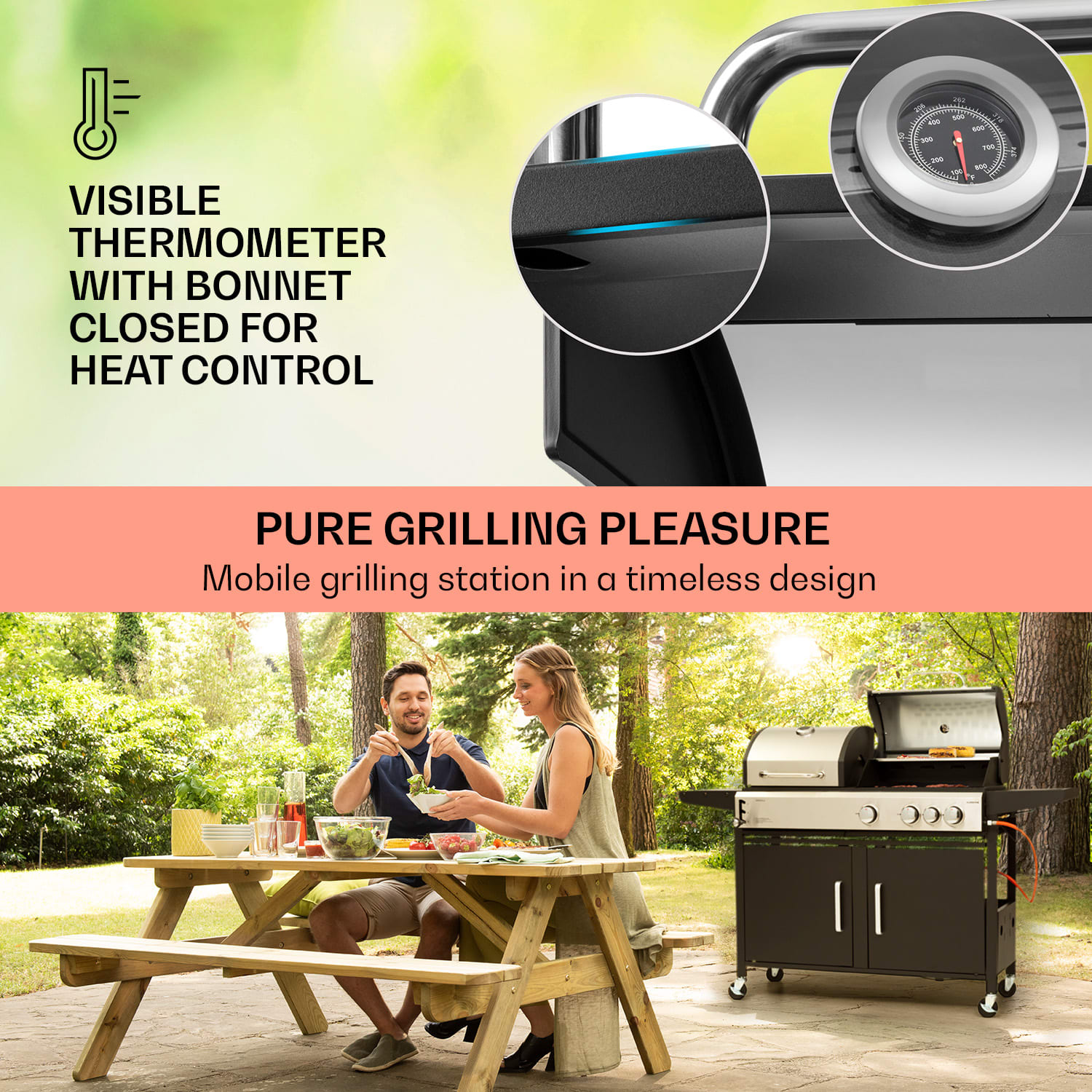 Kingsville 3.1, gáz + faszén kombinált grill, 10,9 kW, 3+1 égő, állítható magasság 3 fő égő + 1 oldalsó égő