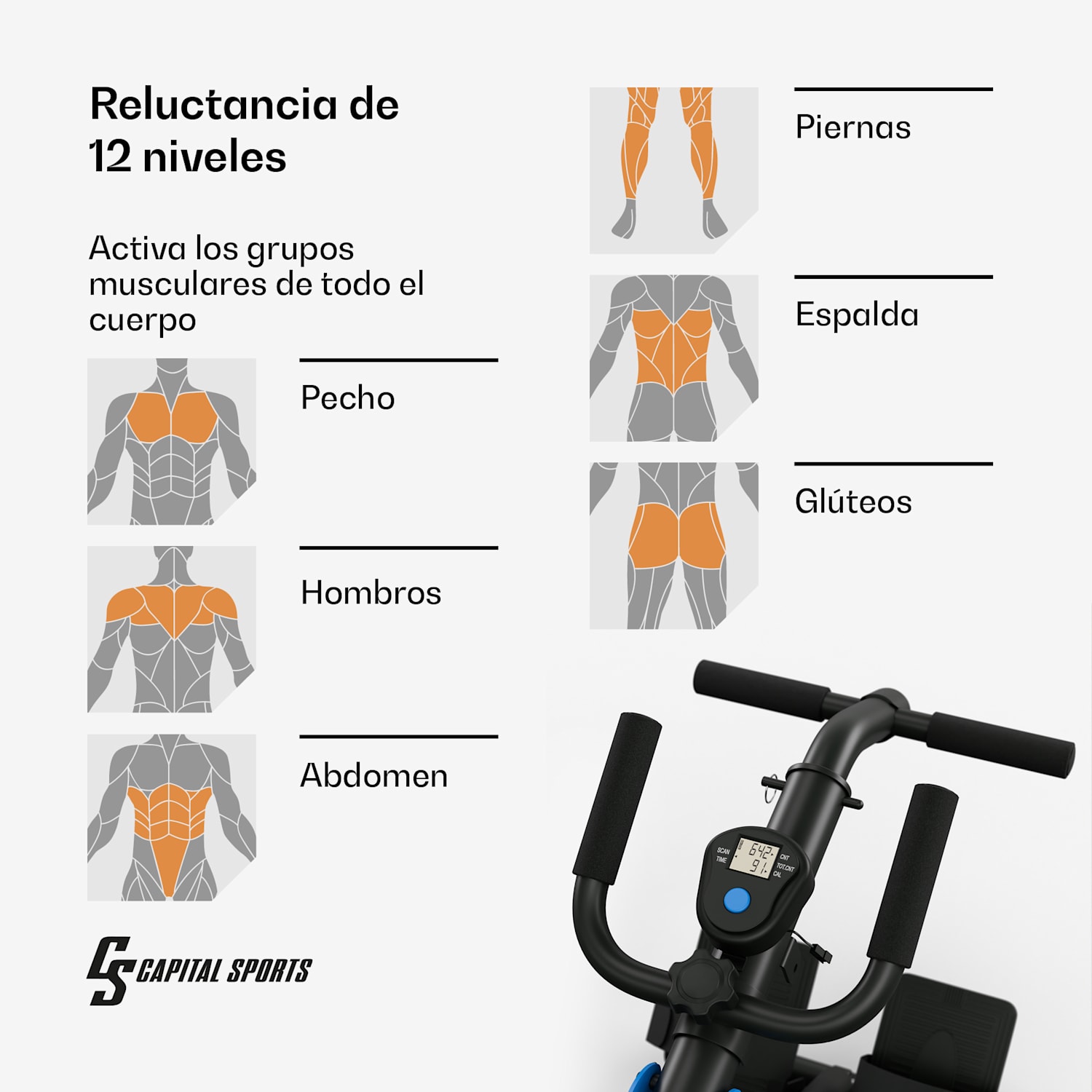 Máquina de remo híbrida Azura prensa abdominal 2 en 1 12 niveles acero 