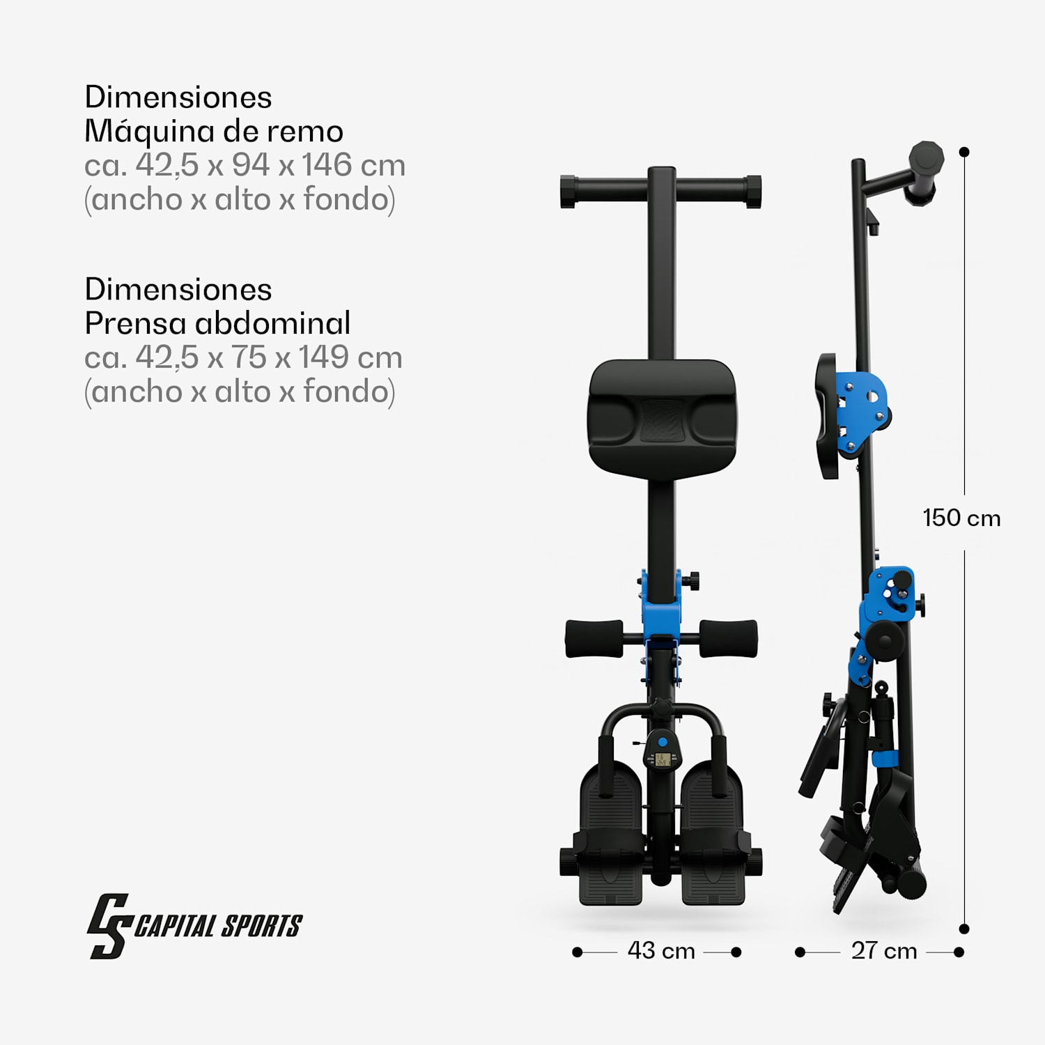 Máquina de remo híbrida Azura prensa abdominal 2 en 1 12 niveles acero 