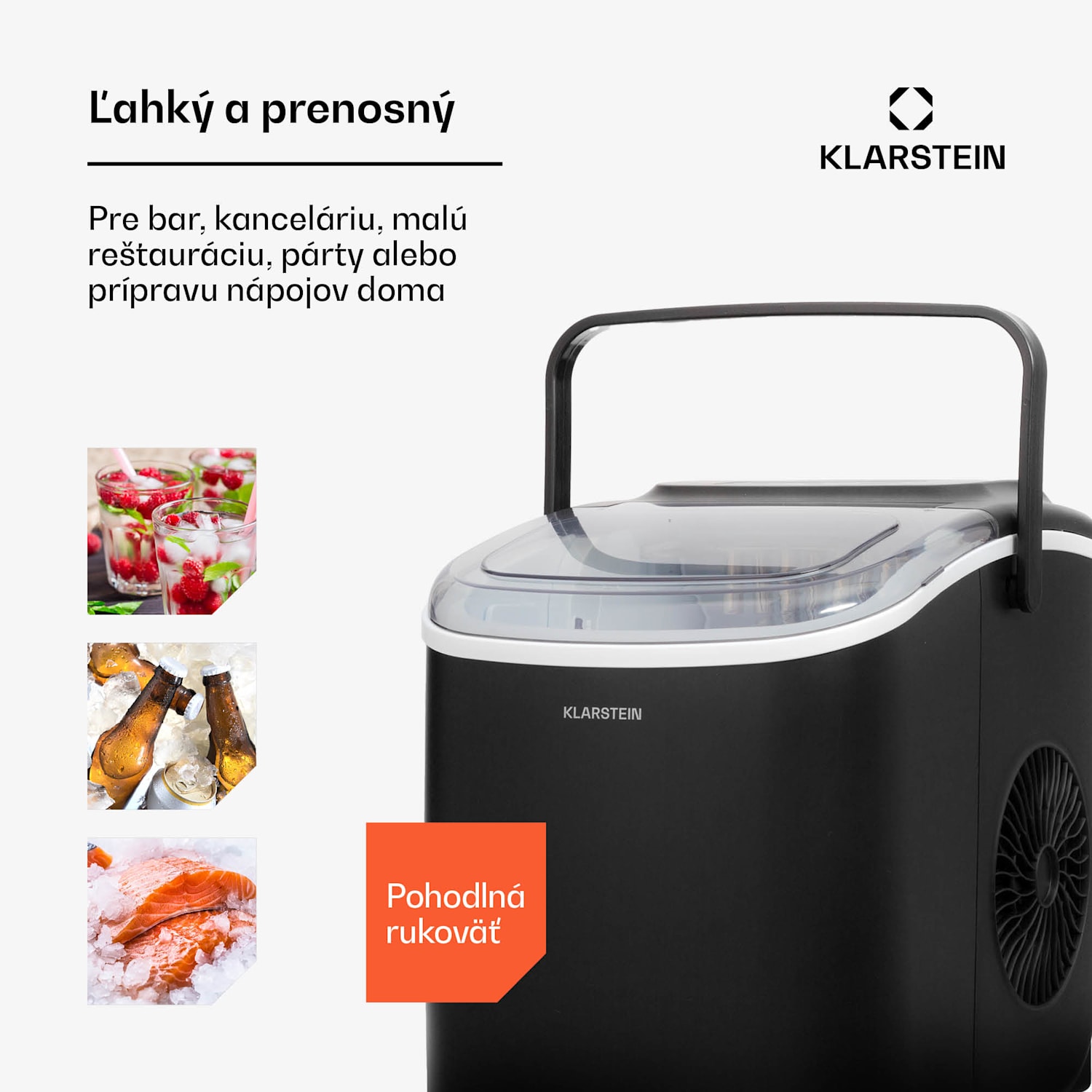 Caldwell, výrobník ľadu, 12 kg/24 h, nádrž 1,3 l 1,3 Ltr | Čierna