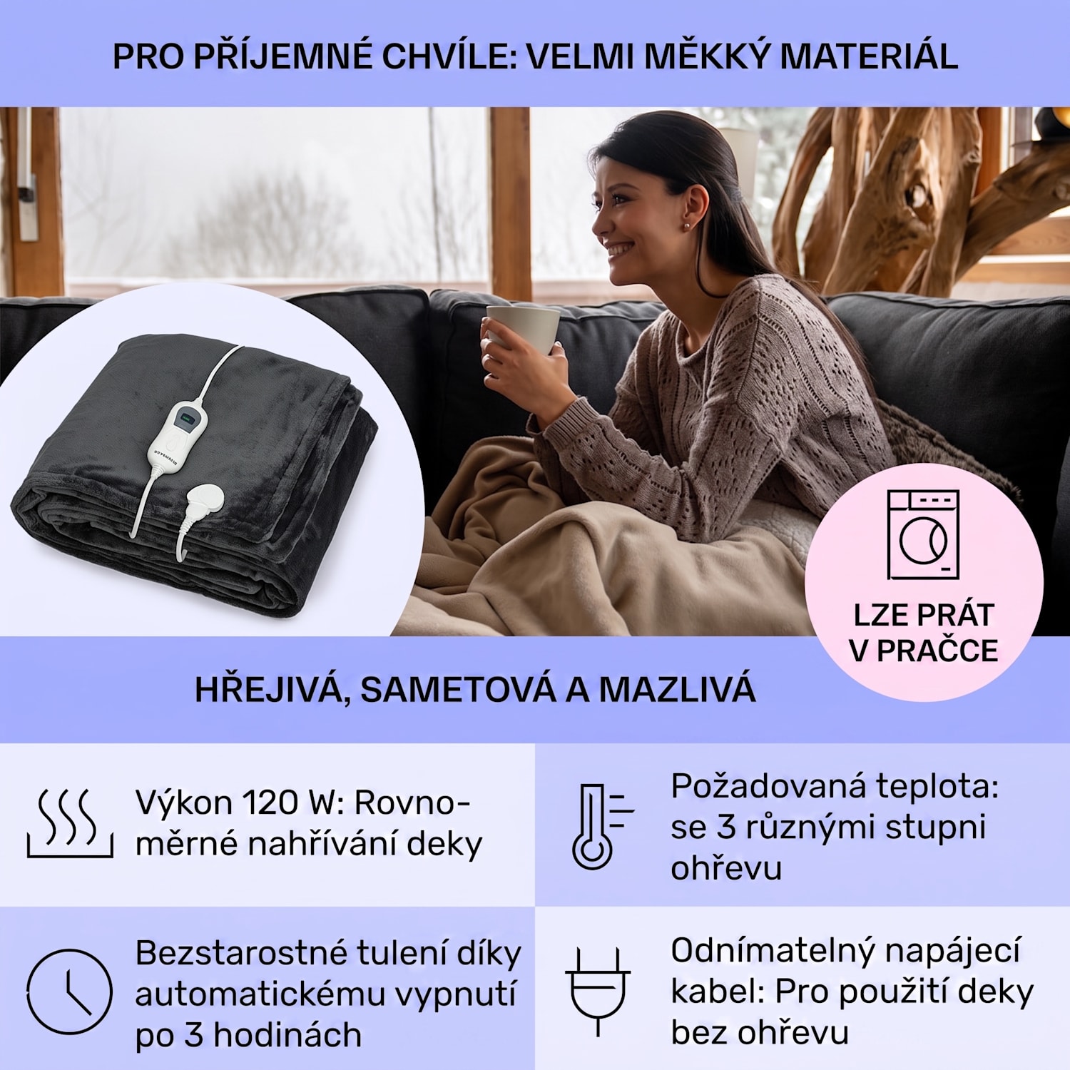Slanket Elektrická deka s rukávy 120W 155x180cm Coral Fleece 155 x 180 cm | Antracit