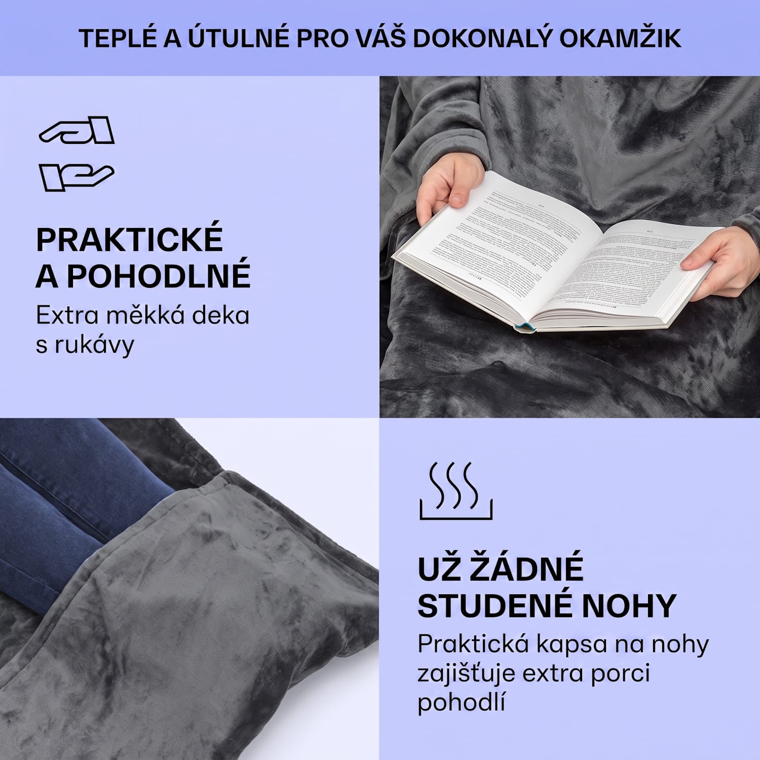 Slanket Elektrická deka s rukávy 120W 155x180cm Coral Fleece 155 x 180 cm | Antracit