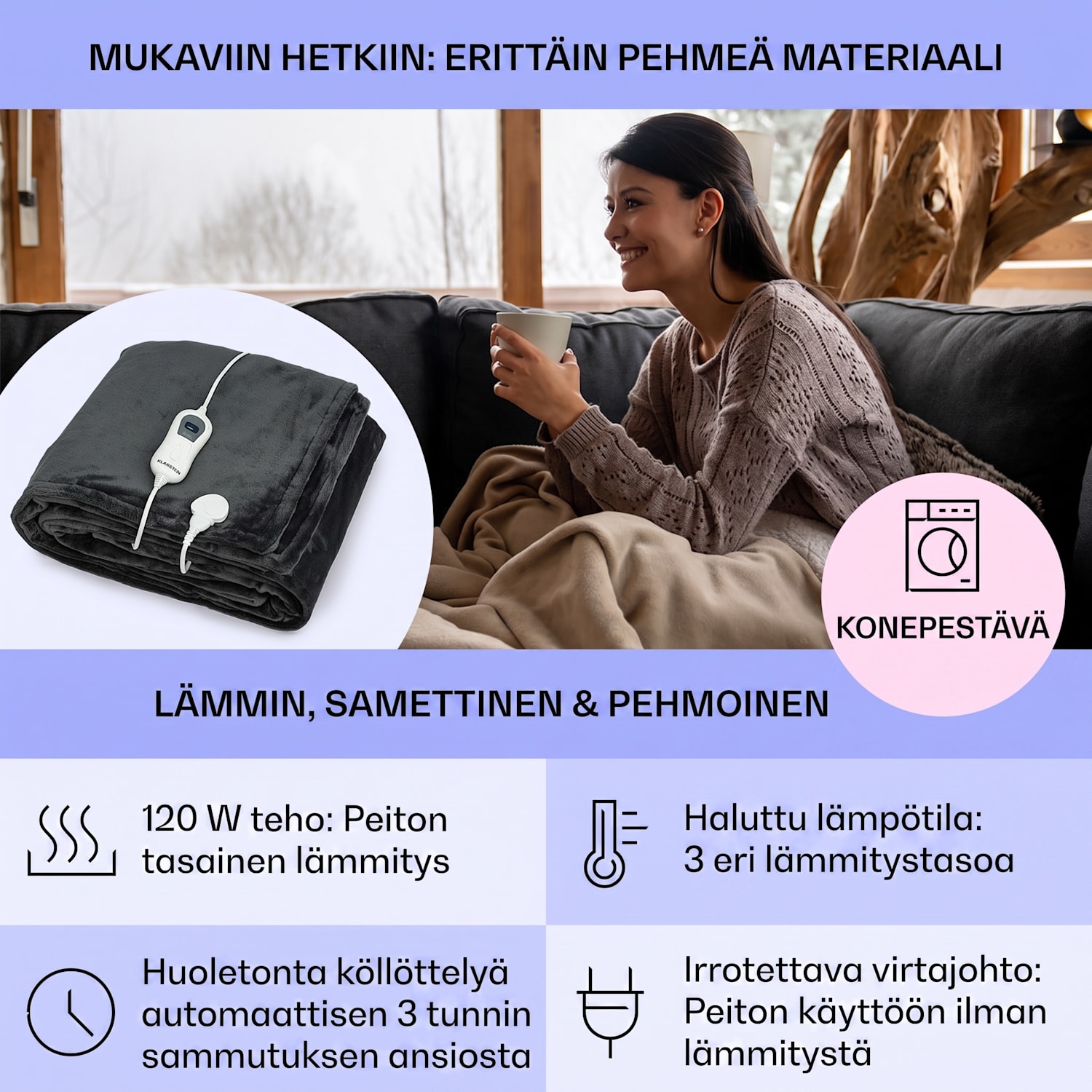 Slanket lämpöpeitto hihoilla 120 W 155 x 180 cm coral fleece 155 x 180 cm | Antrasiitti