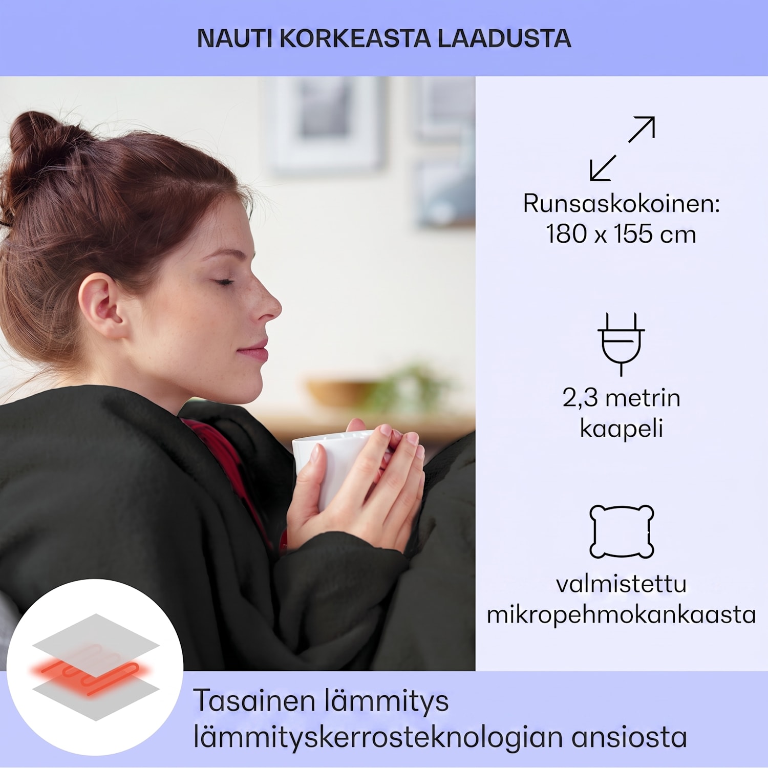 Slanket lämpöpeitto hihoilla 120 W 155 x 180 cm coral fleece 155 x 180 cm | Antrasiitti
